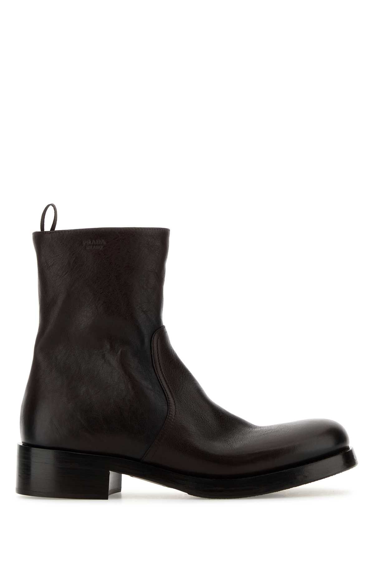 Prada Dark Brown Leather Ankle Boots Size US 6 / IT 36 - 1 Thumbnail
