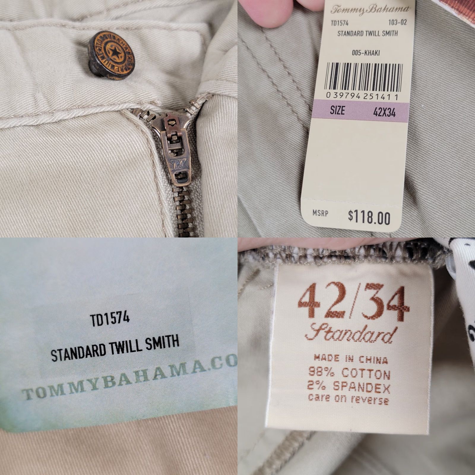 Tommy Bahama NWT Tommy Bahama Authentic Fit Men's Pants 44 Beige Twill Straight Leg Chino 5-Pocket Regular Men’s Belt Loops Cotton Spandex Inseam 34 NWT Size US 44 / EU 60 - 8 Thumbnail