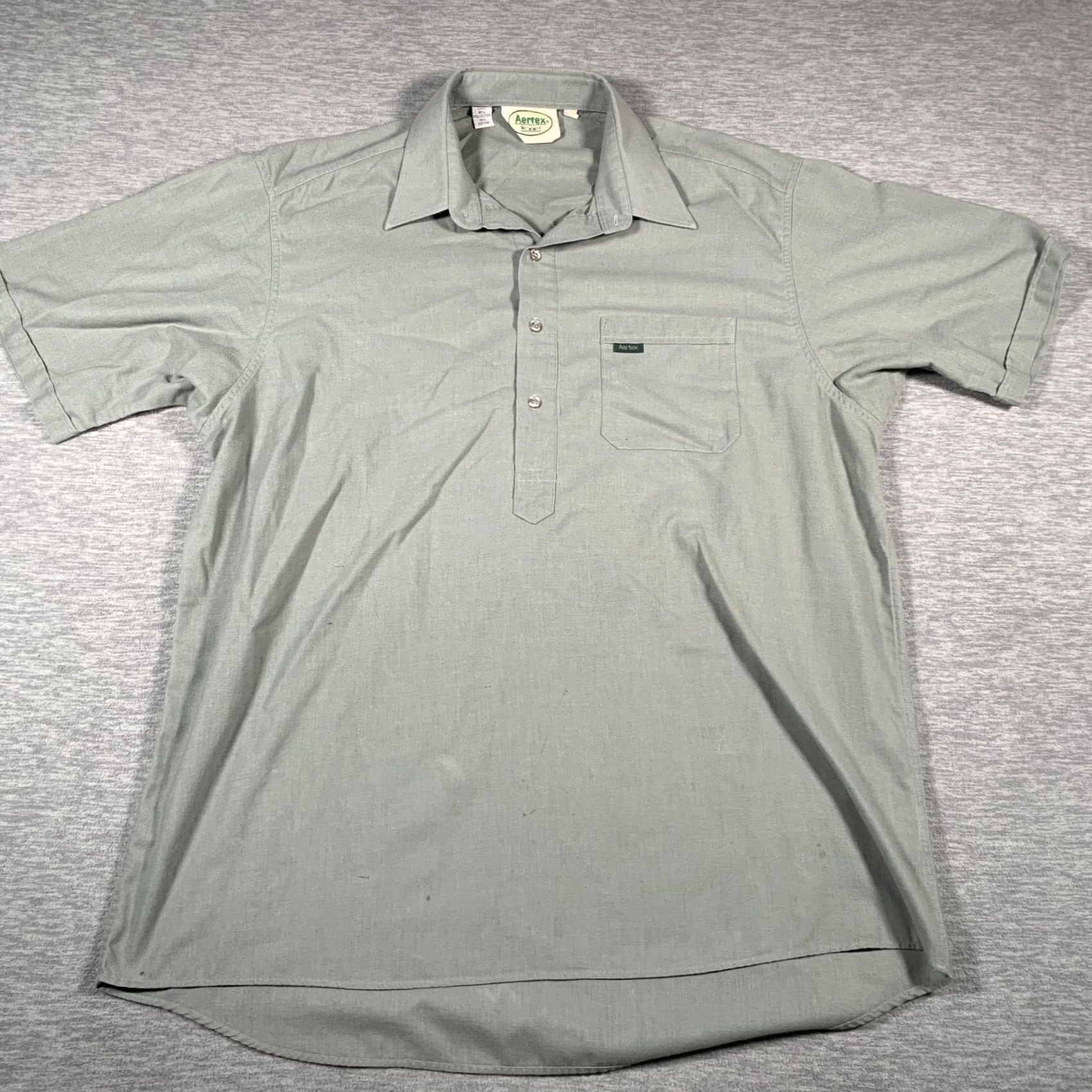 Vintage Aertex by Summit Shirt Mens Large Sage Green Popover Short Sleeve Half Placket Button-Up Size US L / EU 52-54 / 3 - 2 Thumbnail