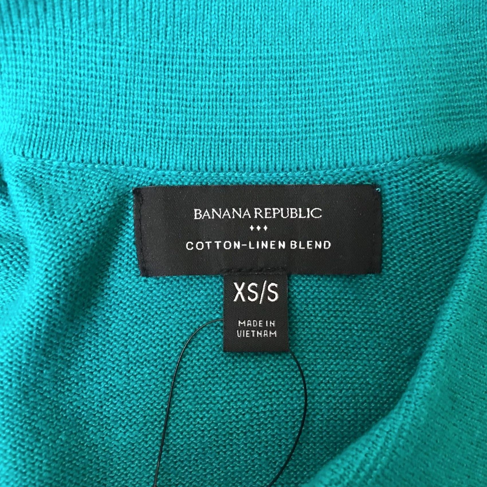 Banana Republic BANANA REPUBLIC Womens XS/S Green V NECK COLLARED Cotton-Linen Blend TOP Size XS / US 0-2 / IT 36-38 - 7 Thumbnail