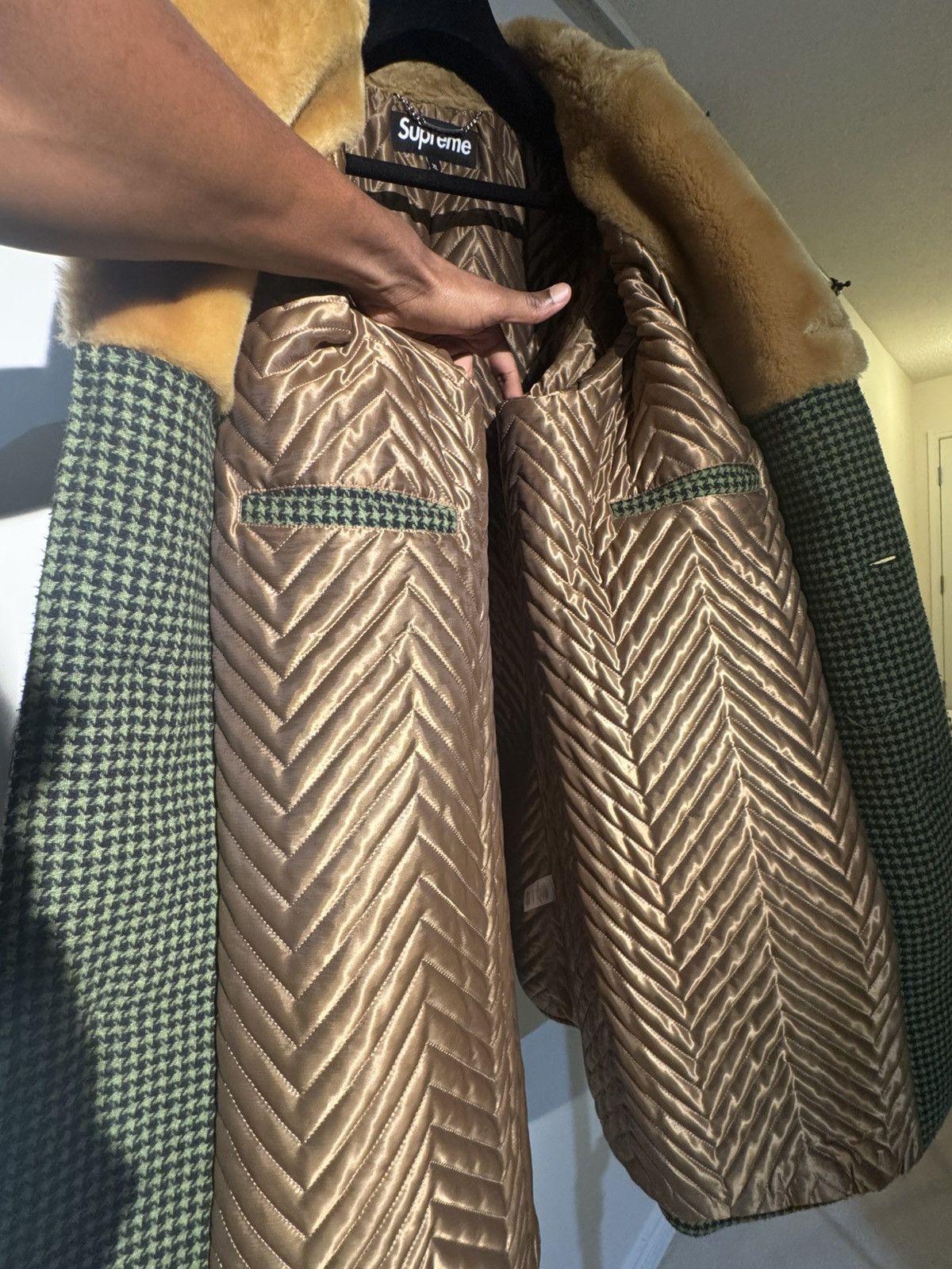 Supreme Supreme Fur Collar Car Coat Green Houndstooth Size US XL / EU 56 / 4 - 8 Thumbnail