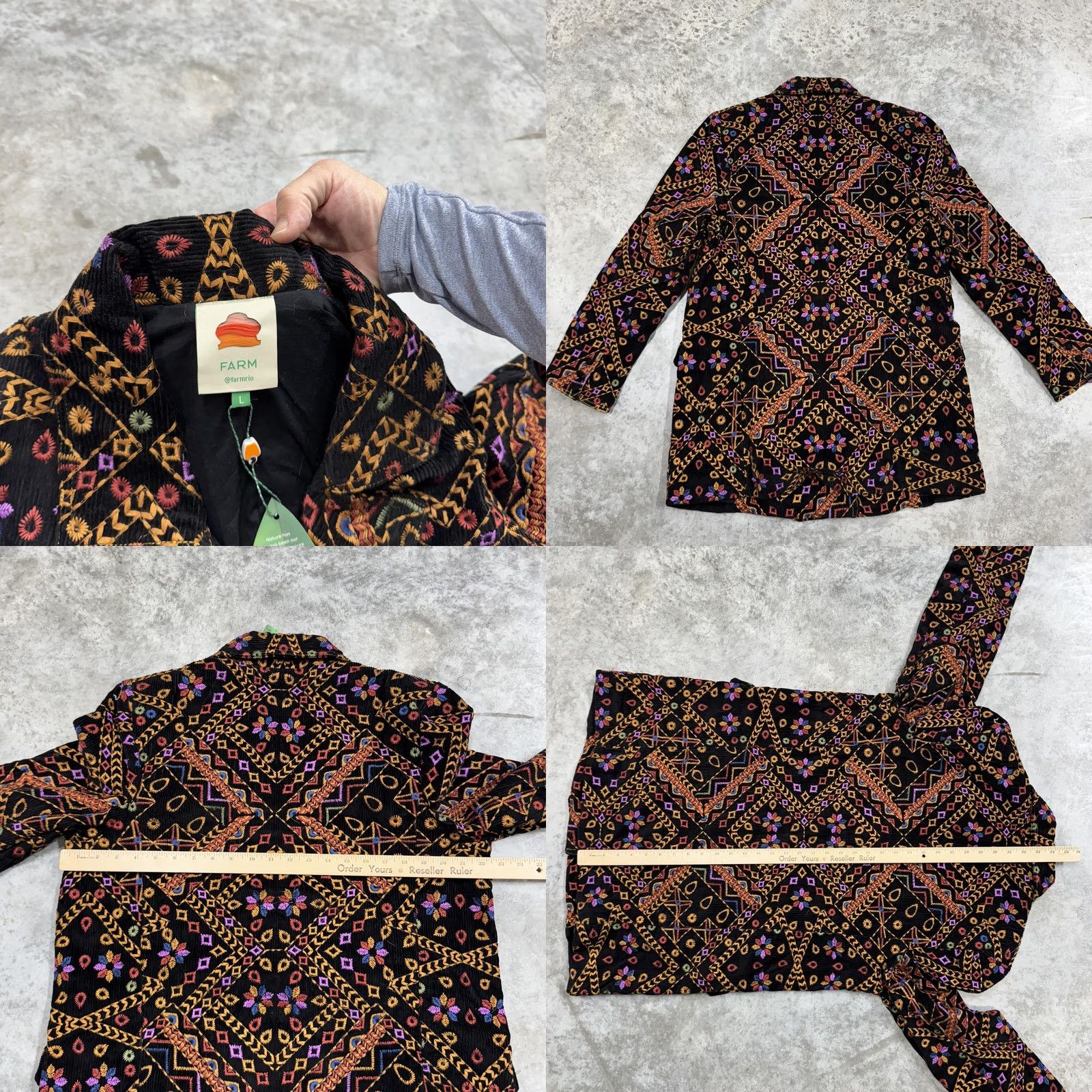 Farm Rio Farm Rio Blazer Womens Medium Multicolor Corduroy Embroidered Geometric Notch Lapel Long Sleeve Long Jacket Dressy Tuxedo Style Size M / US 6-8 / IT 42-44 - 9 Thumbnail