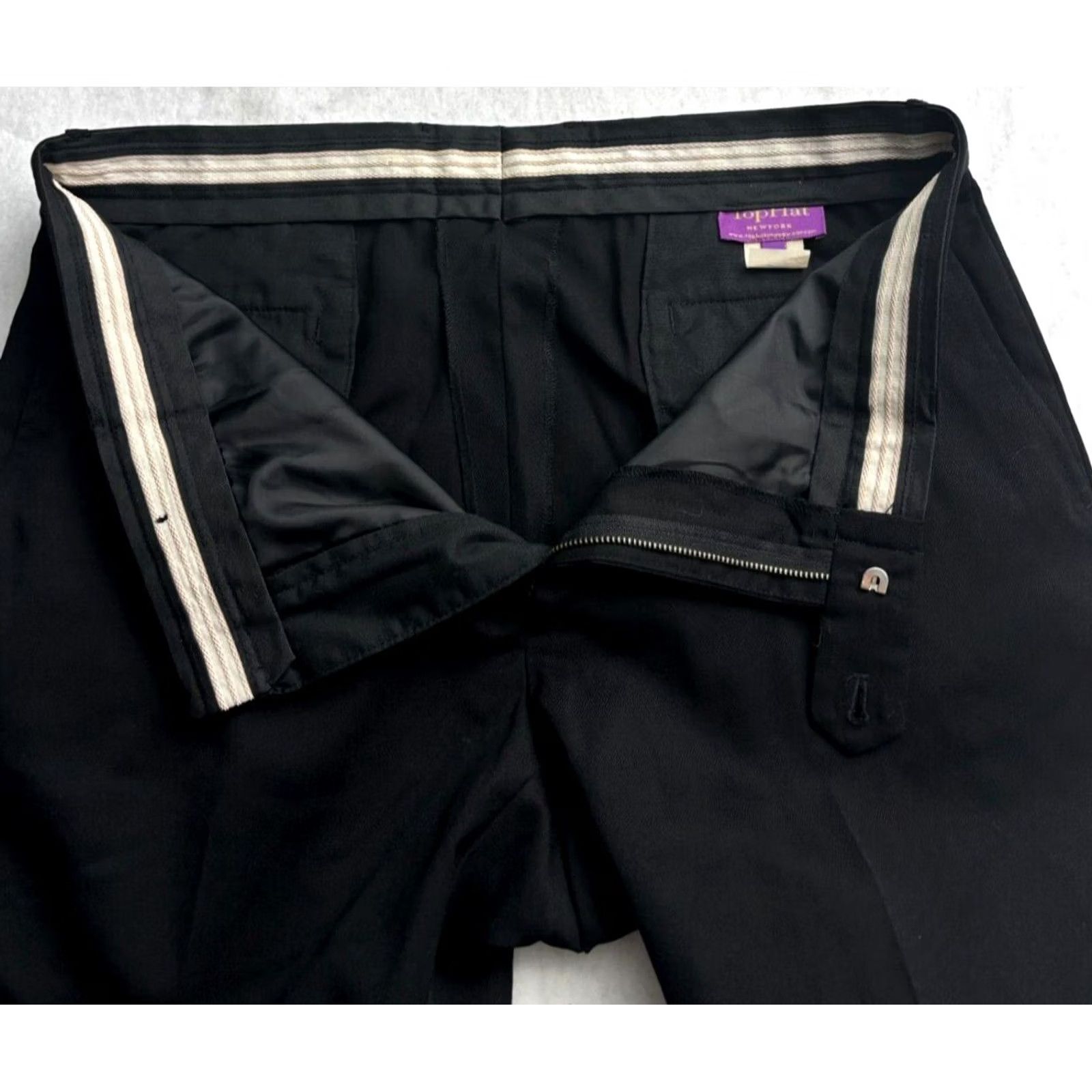 Vintage Tophat New York Dress Pants Men 100% Wool Black USA Raw Hem 36x37 Fits 35x37 Hat Size US 36 / EU 52 - 2 Thumbnail