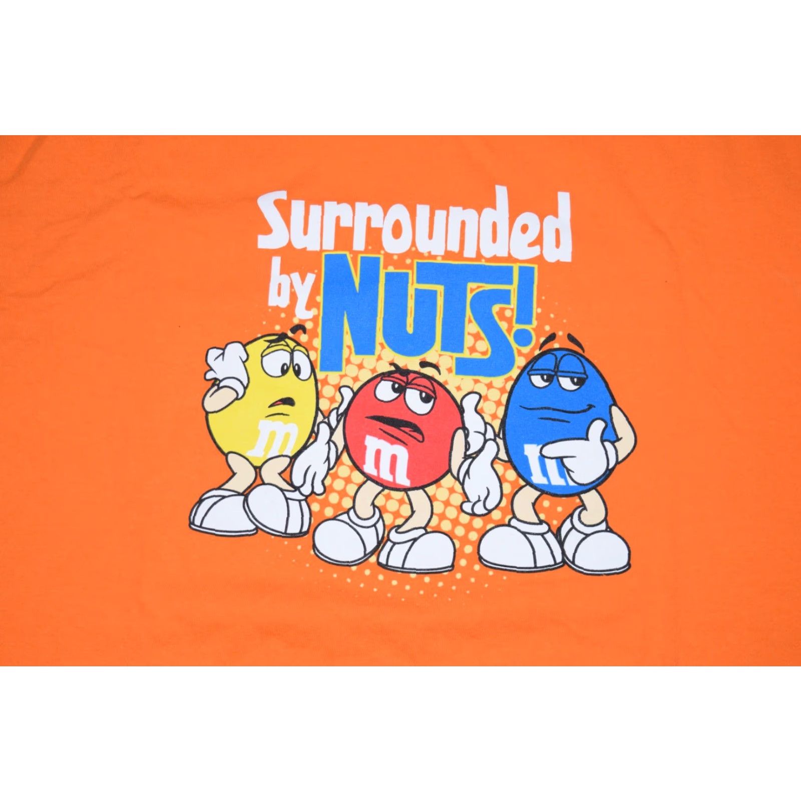 Logo 7 VINTAGE M&M's LOGO “I’m Surrounded By Nuts” T-SHIRT L Mens Orange 2000s Cartoon Funny Logo 2007 GAG Decade 90s? Size US L / EU 52-54 / 3 - 2 Thumbnail