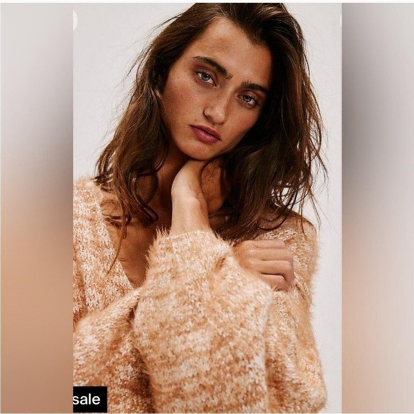 Free People Free People Peach Camel Sparrow Pullover V-Neck Sweater XL Size XL / US 12-14 / IT 48-50 - 2 Thumbnail