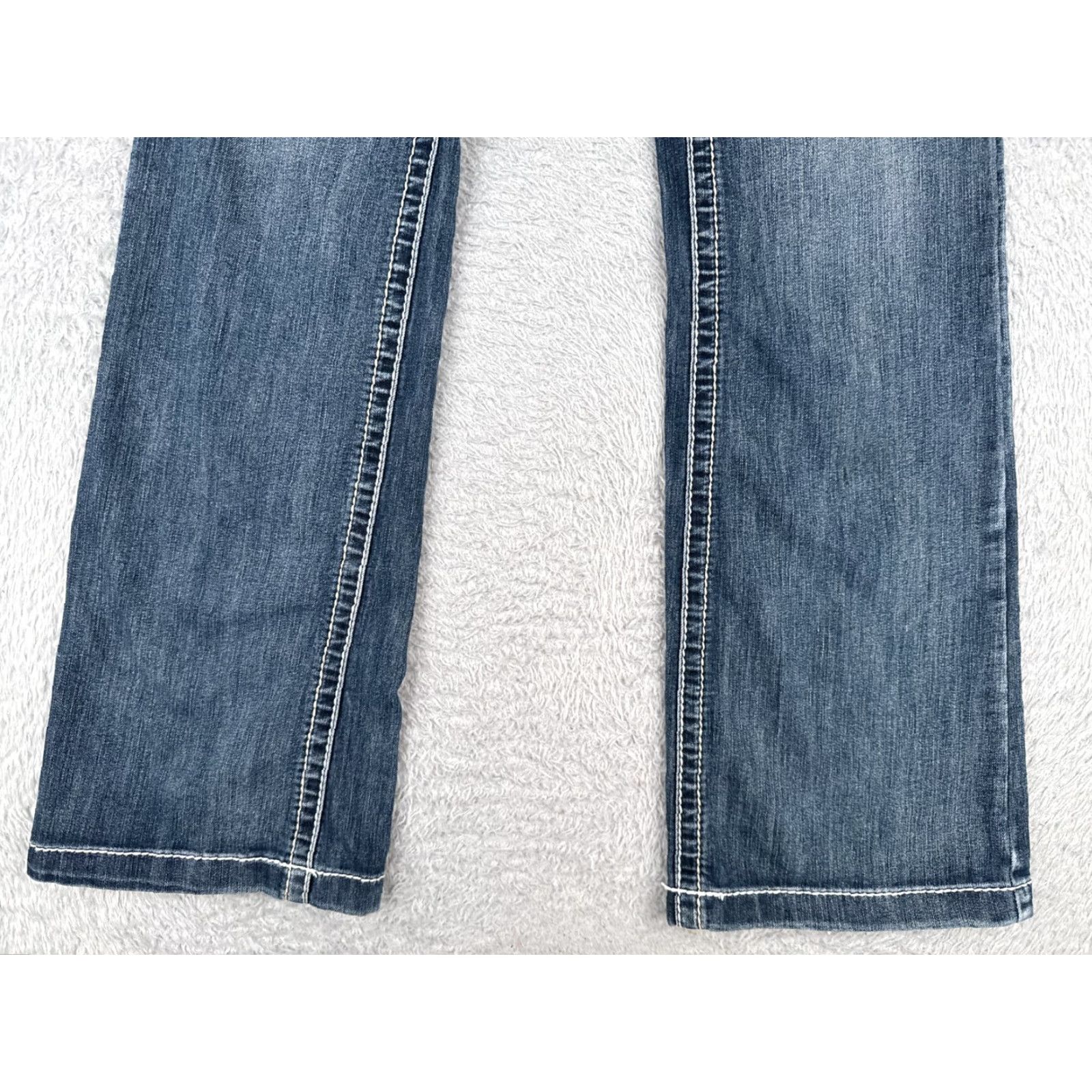 Vintage Maurices Jeans Women Bootcut 7 Blue Denim 30x31 5-Pocket Embroidered Zipper Button Cotton Blend Regular Womens Size 28" / US 6 / IT 42 - 2 Thumbnail