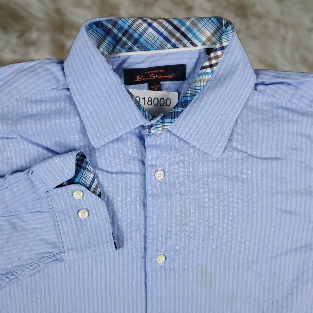 Ben Sherman Ben Sherman Shirt Mens Medium Blue Striped Button-Up Long Sleeve Cotton Stained Size US M / EU 48-50 / 2 - 1 Thumbnail