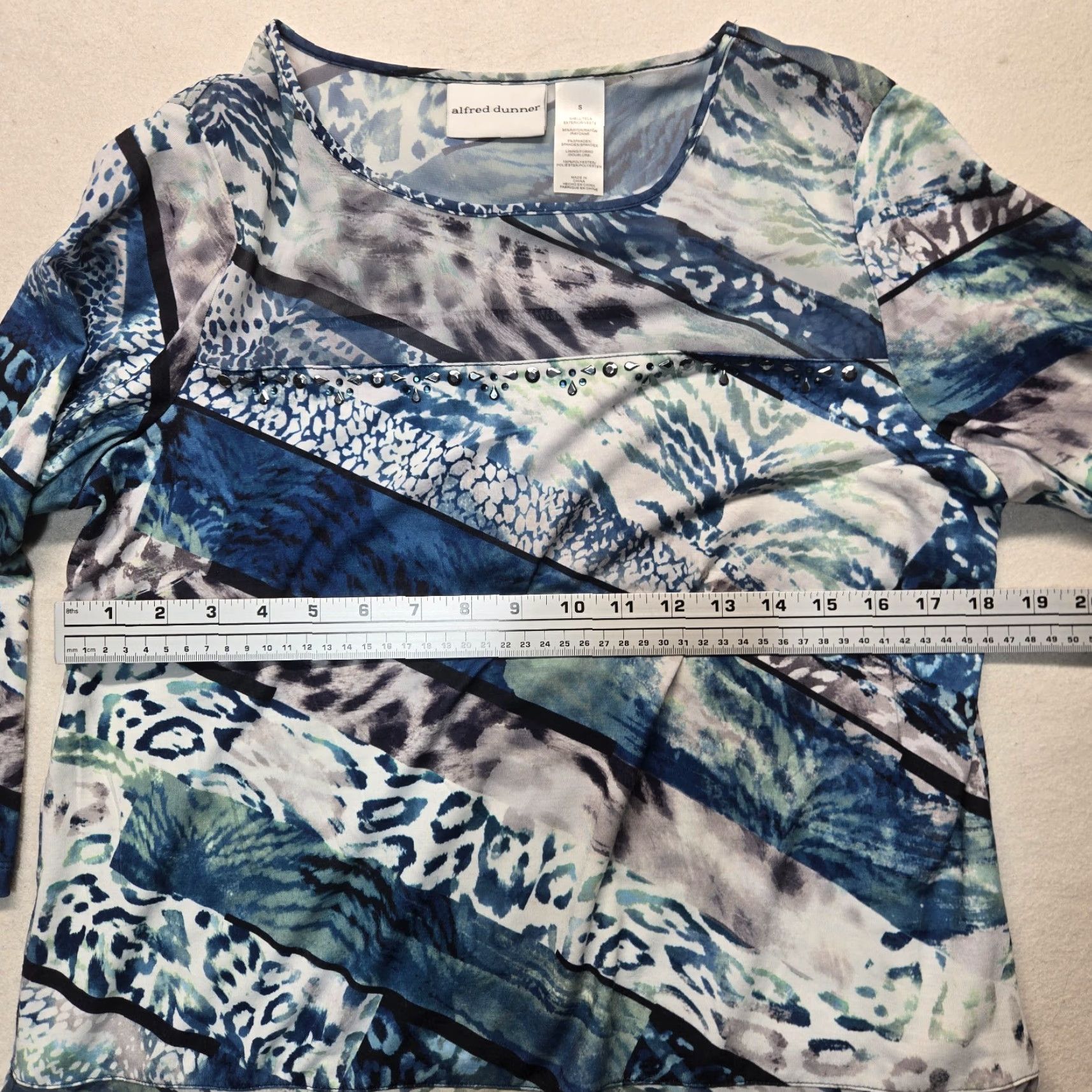 Vintage VINTAGE Alfred Dunner Women's Blouse Shirt Small Blue Knit Casual Formal Travel Seasonal Fall Spring Winter Summer Womens Size S / US 4 / IT 40 - 6 Thumbnail