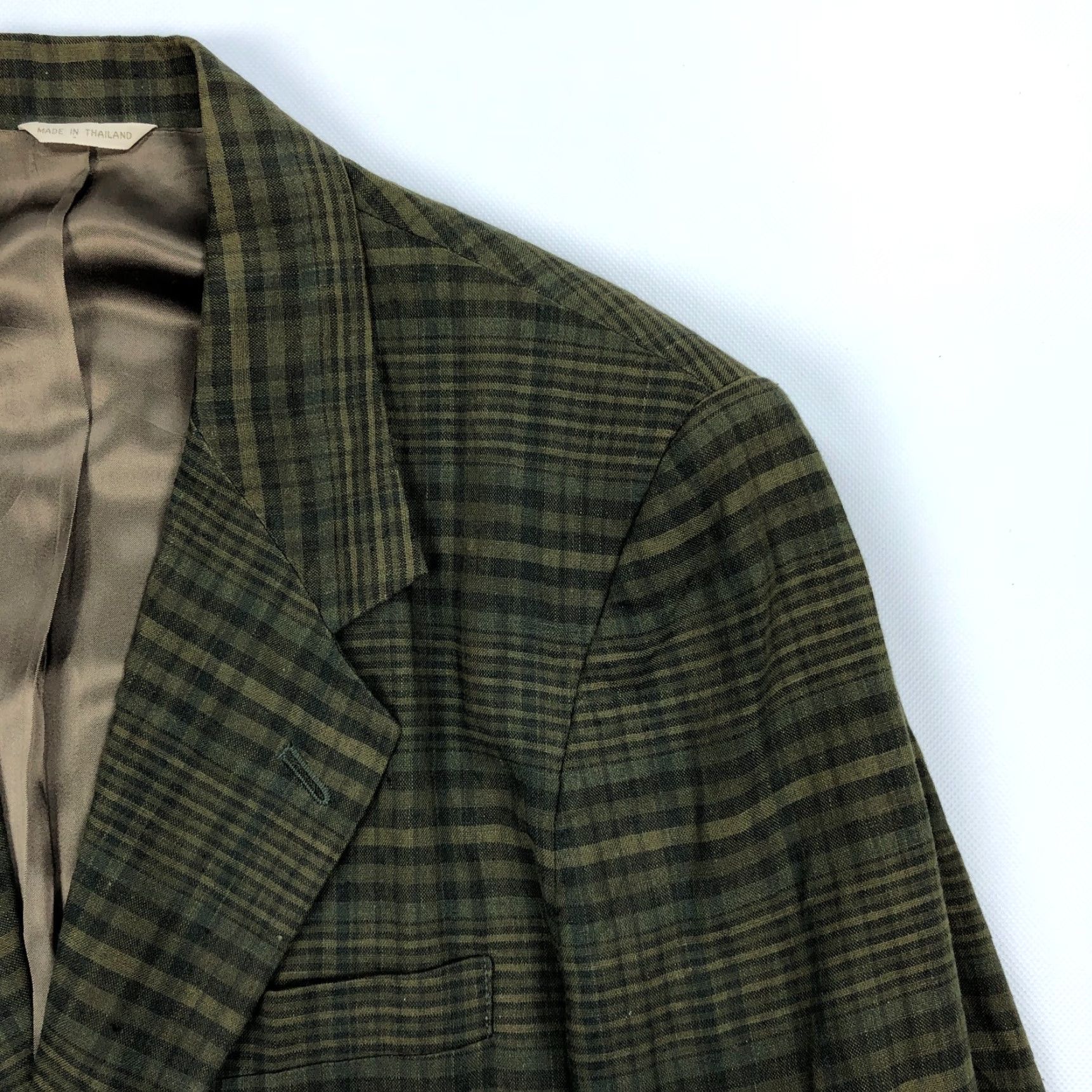 Banana Republic VINTAGE Banana Republic Blazer Jacket Sport Coat Plaid Green 100% Linen L 44R Mens Size 42R - 3 Thumbnail