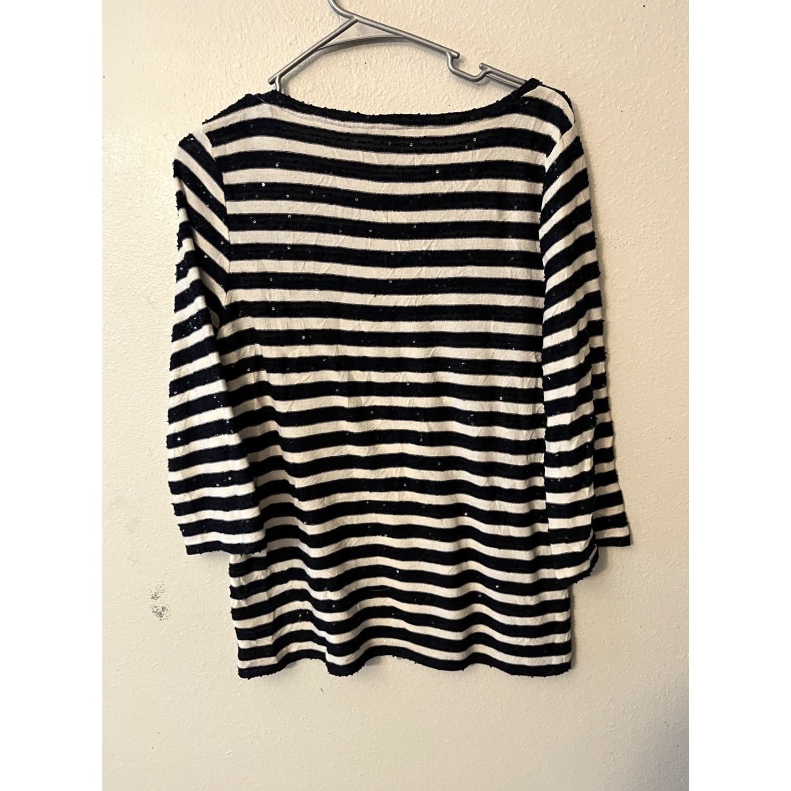 Talbots Talbots Knit Top Tunic 3/4 Sleeve Navy Striped Sequin Multicolor Boat Neck L Womens Size L / US 10 / IT 46 - 2 Thumbnail