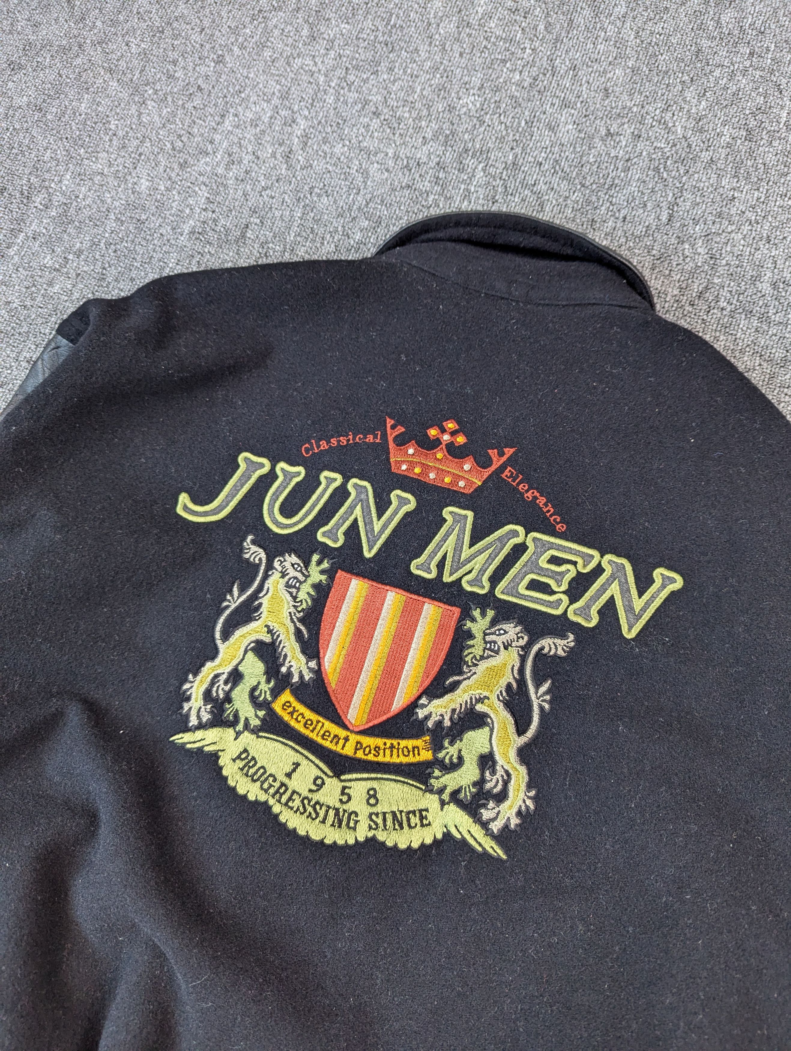 Japanese Brand Vintage Jun Men Sleeve Leather Wool Varsity Jacket Size US M / EU 48-50 / 2 - 2 Thumbnail