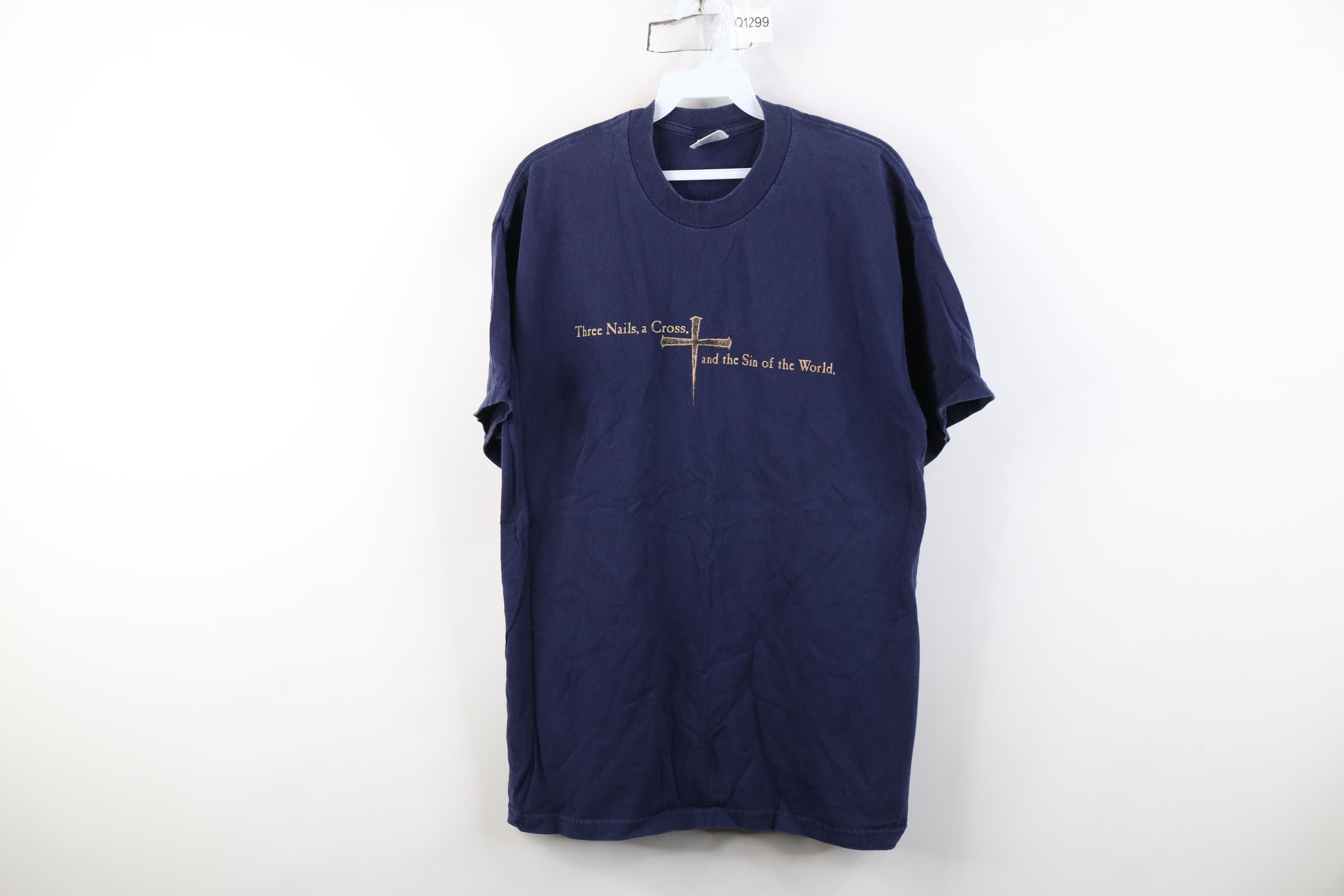 Vintage Vintage 90s Christianity Three Nails A Sin Jesus T-Shirt Size US L / EU 52-54 / 3 - 1 Thumbnail