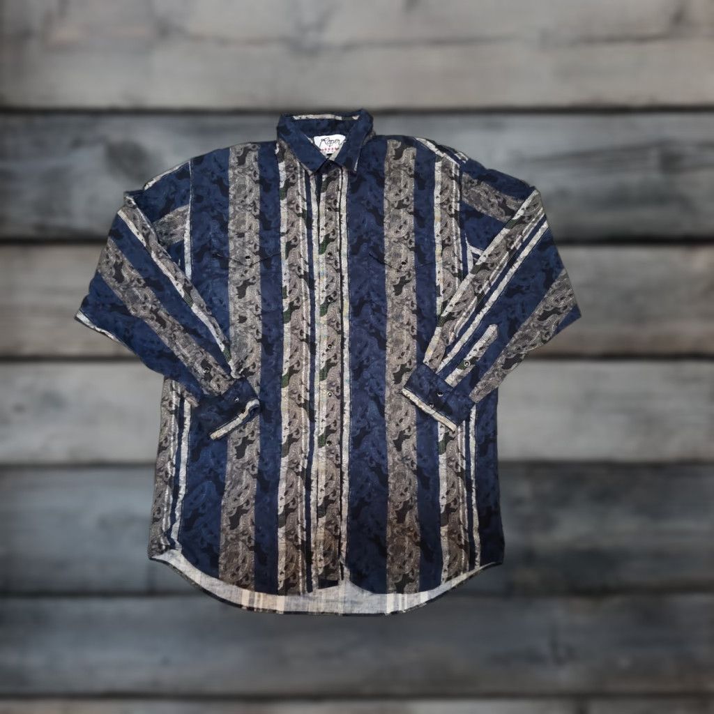 Roper VINTAGE Roper Shirt Western Button-Down 2XL Navy Paisley Men’s Long Sleeve Cotton Blue Functional USA Cowboys Mens Size US XXL / EU 58 / 5 - 1 Thumbnail