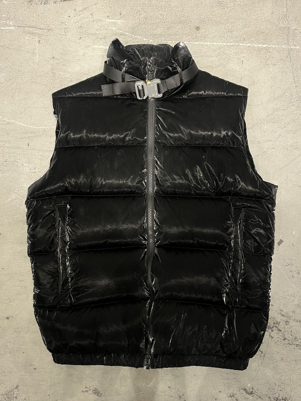 image of 1017 Alyx 9Sm x Alyx Tyvek Goose Down Shiny Puffer Vest in Black, Men's (Size Small)