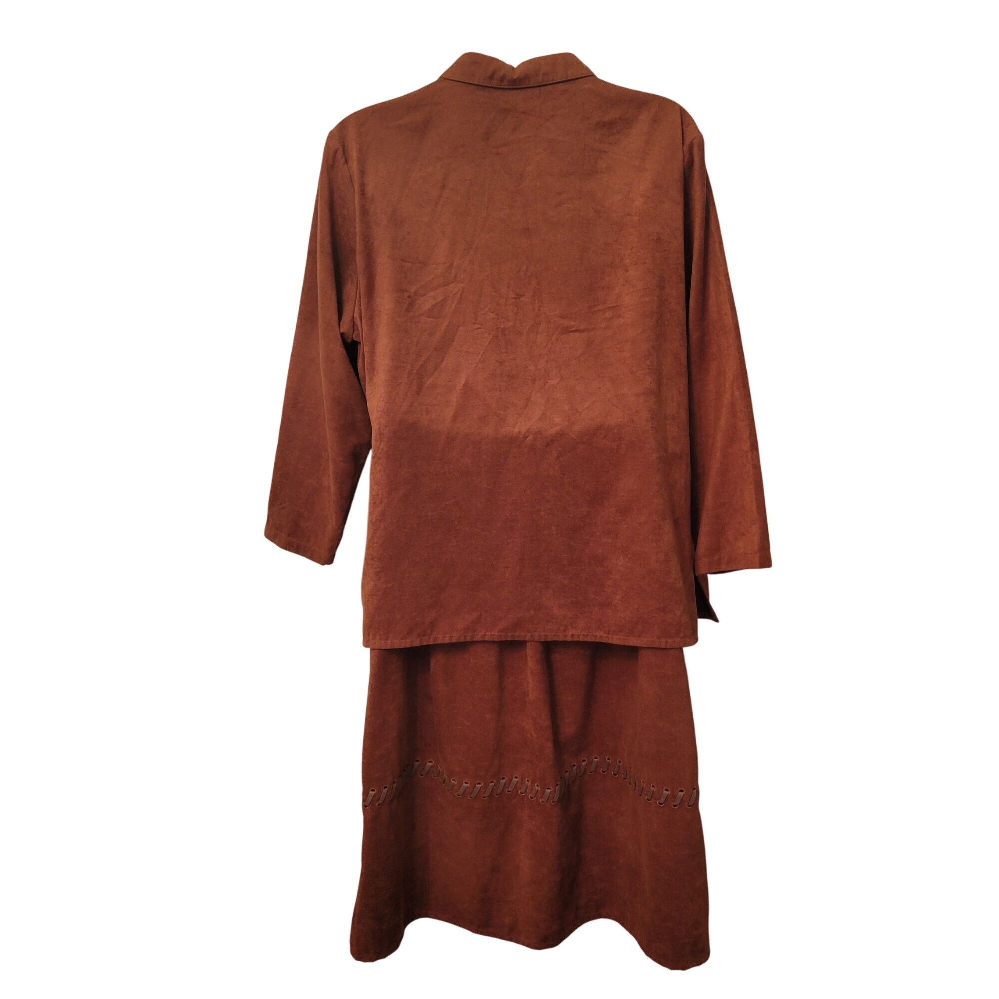 Vintage Ulla Popken Brown 2 Piece Set Top Skirt Buckskin Hippy Costu Size 42" / US 20 - 2 Thumbnail