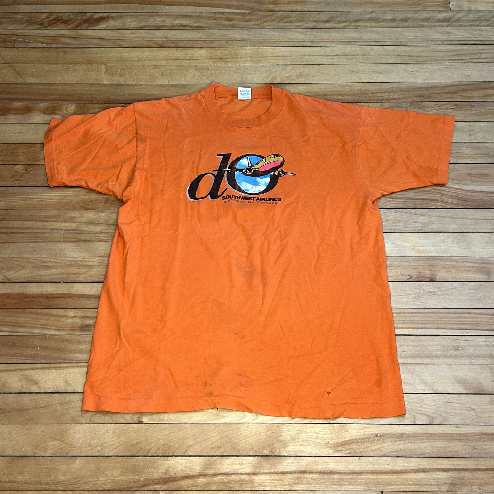 Fruit Of The Loom Vintage 90s Orange Southwest Flights T-Shirt XL Size US XL / EU 56 / 4 - 2 Thumbnail