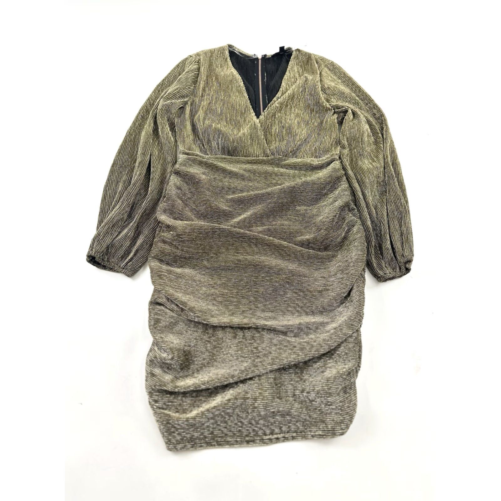 Vintage Fiestar Dress Women’s M Medium Gold Black Bodycon Ruching Size M / US 6-8 / IT 42-44 - 2 Thumbnail