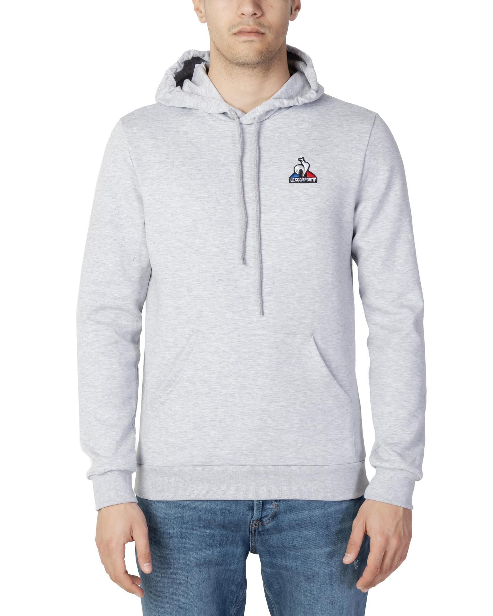 image of Le Coq Sportif Plain Long Sleeve Hooded Sweatshirt in Grey, Men's (Size Large)