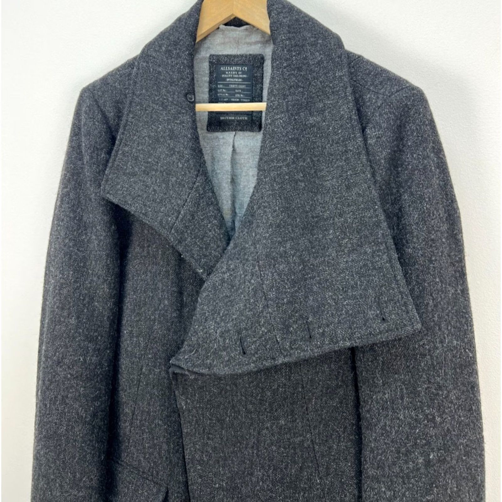 Allsaints AllSaints Compton Coat Men’s Grey 100% Wool Asymmetric Draped Jacket M Gray Wool Coat Mens Size US M / EU 48-50 / 2 - 3 Thumbnail