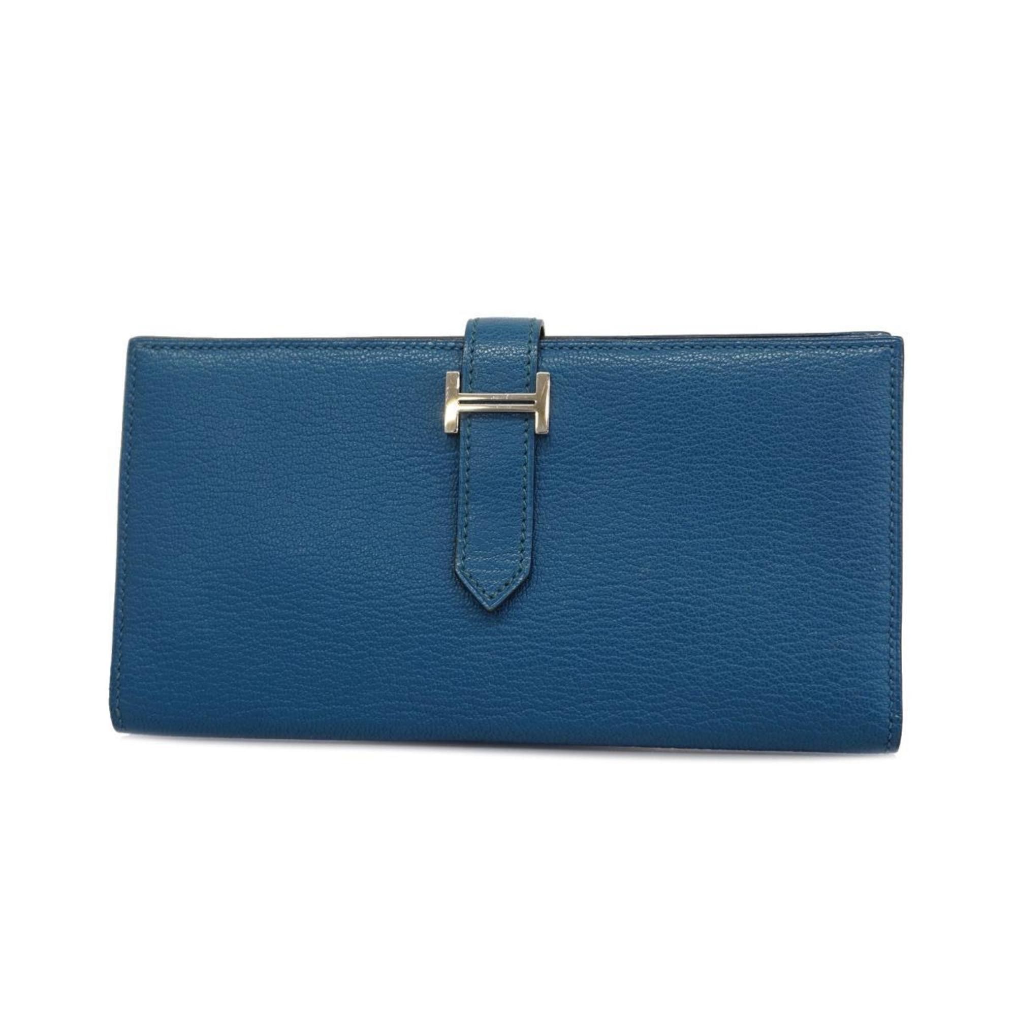 image of Hermes Long Wallet Bearn Soufflet Q Stamp Chevre Mysore Blueton Pet Women's