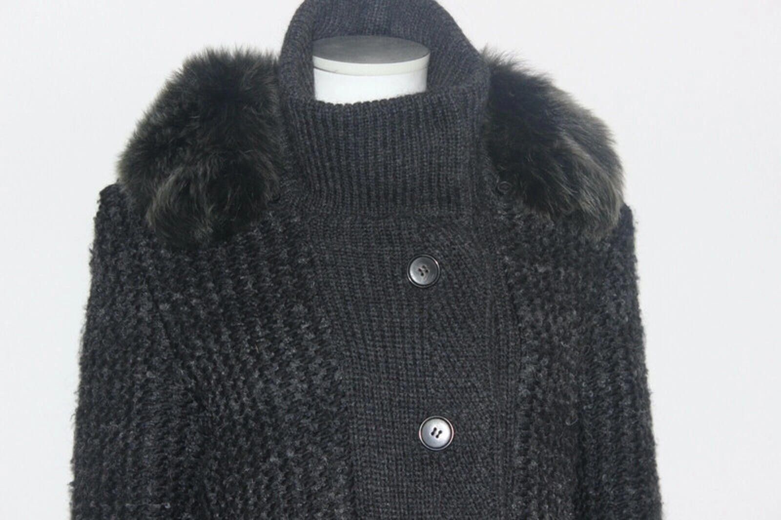 Other Vanessa Bruno Wool Knitted Coat fur collar F42 size 12- 14 Size M / US 6-8 / IT 42-44 - 3 Thumbnail