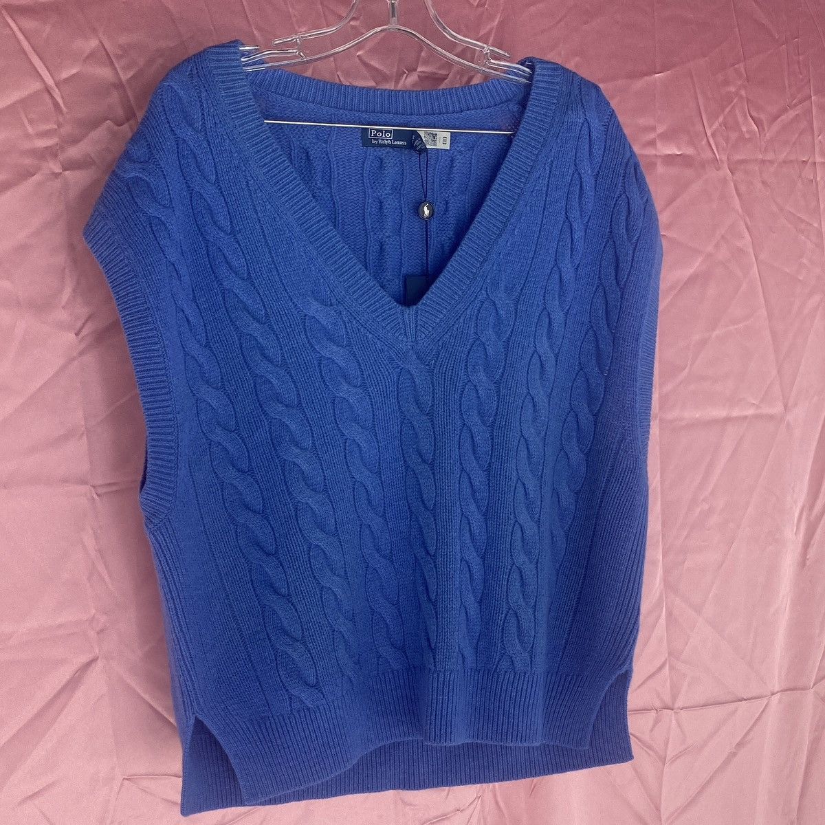 Polo Ralph Lauren NWT cable knit bright blue boxy vest sweater Size XL / US 12-14 / IT 48-50 - 1 Thumbnail