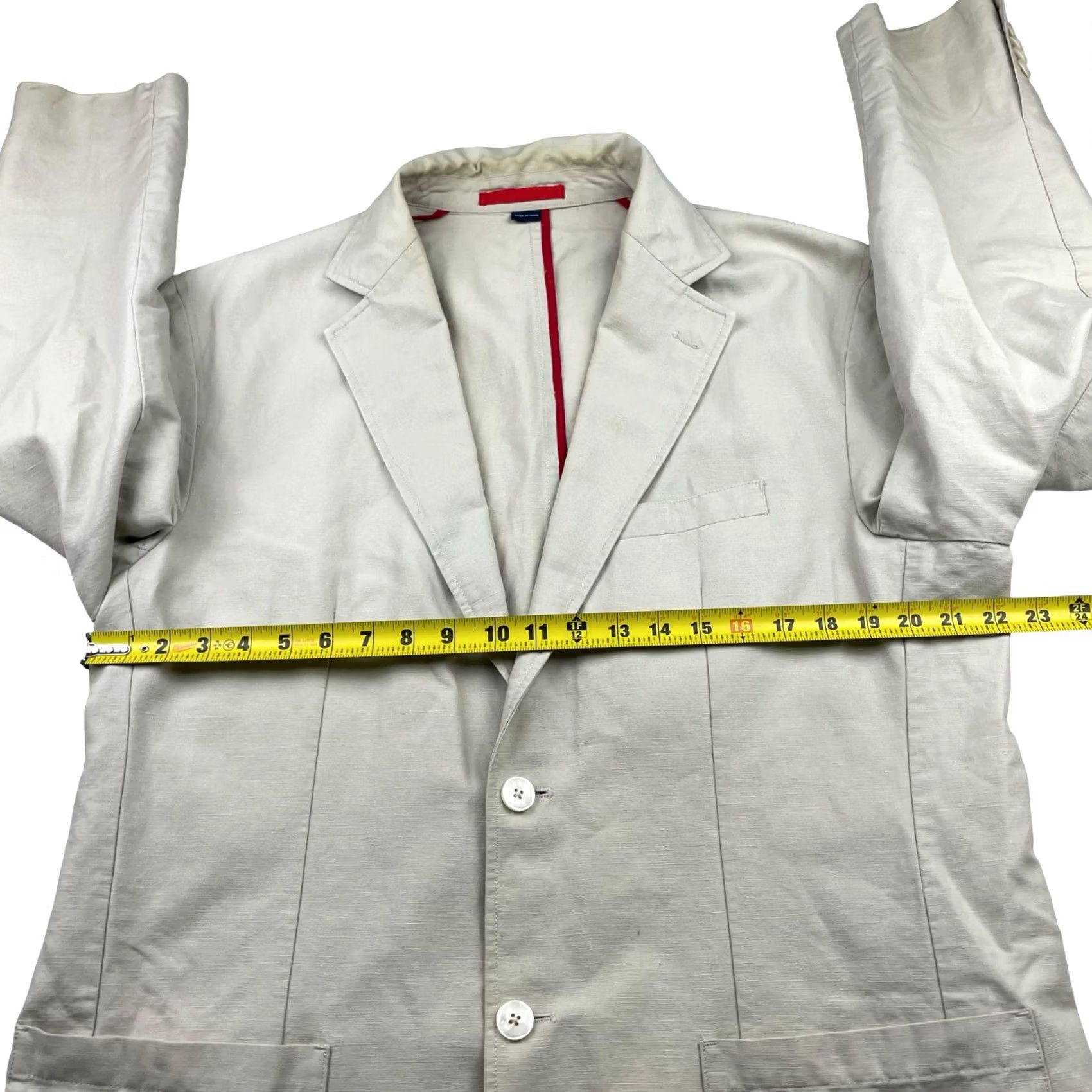 Cremieux Cremieux Blazer L Men Linen/Cotton Classic Fit Two-Button Light Khaki/Tan Beige 2-Button Front Notch Lapel Mens Size 42R - 7 Thumbnail
