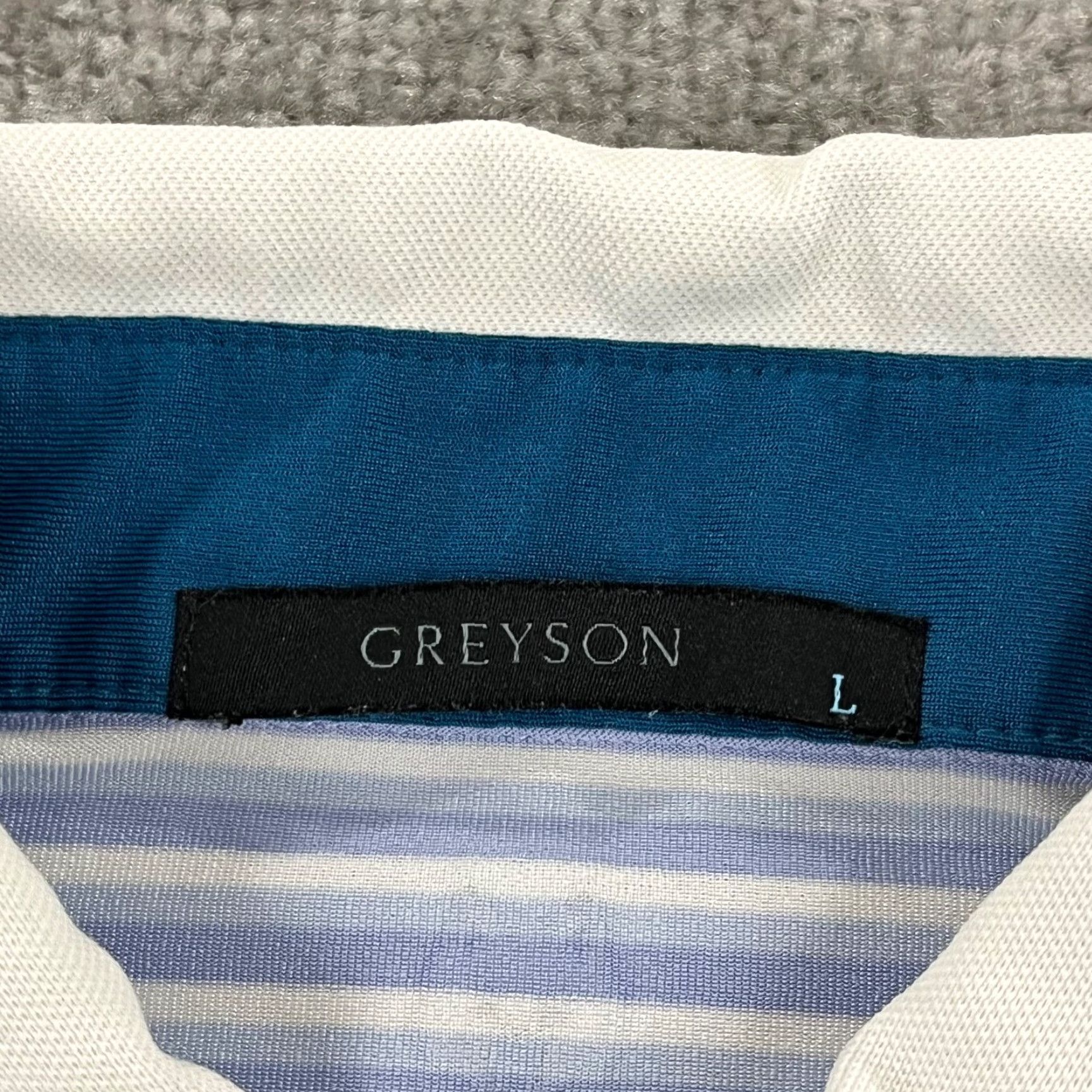 Vintage GREYSON Polo Shirt Mens Large White Purple Striped Golf Performance Kings Creek Shirt Mens Large Greyson Polo Size US L / EU 52-54 / 3 - 5 Thumbnail