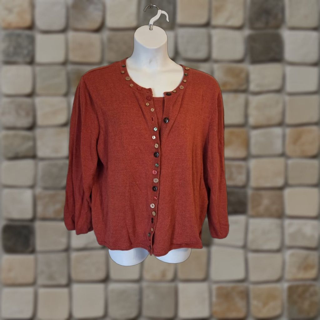 Vintage VINTAGE Koret Cardigan Sweater Top Knit 3X Rust 90s Woman Layered Look Long Sleeve Plus Size Womens Size XXL / US 16-18 / IT 52-54 - 1 Thumbnail