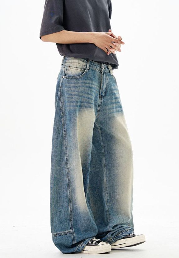 Japanese Brand American retro washed distressed loose wide-leg curved jeans Size US 32 / EU 48 - 3 Thumbnail