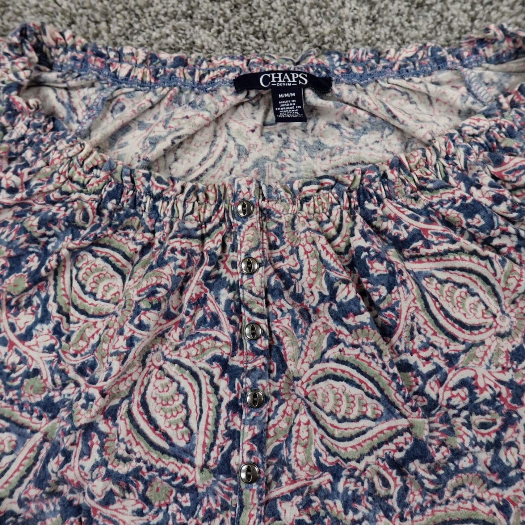 Polo Ralph Lauren Ralph Lauren Chaps Shirt Womens Medium Blue Floral Popover Henley Casual Top Shirt Size M / US 6-8 / IT 42-44 - 2 Thumbnail