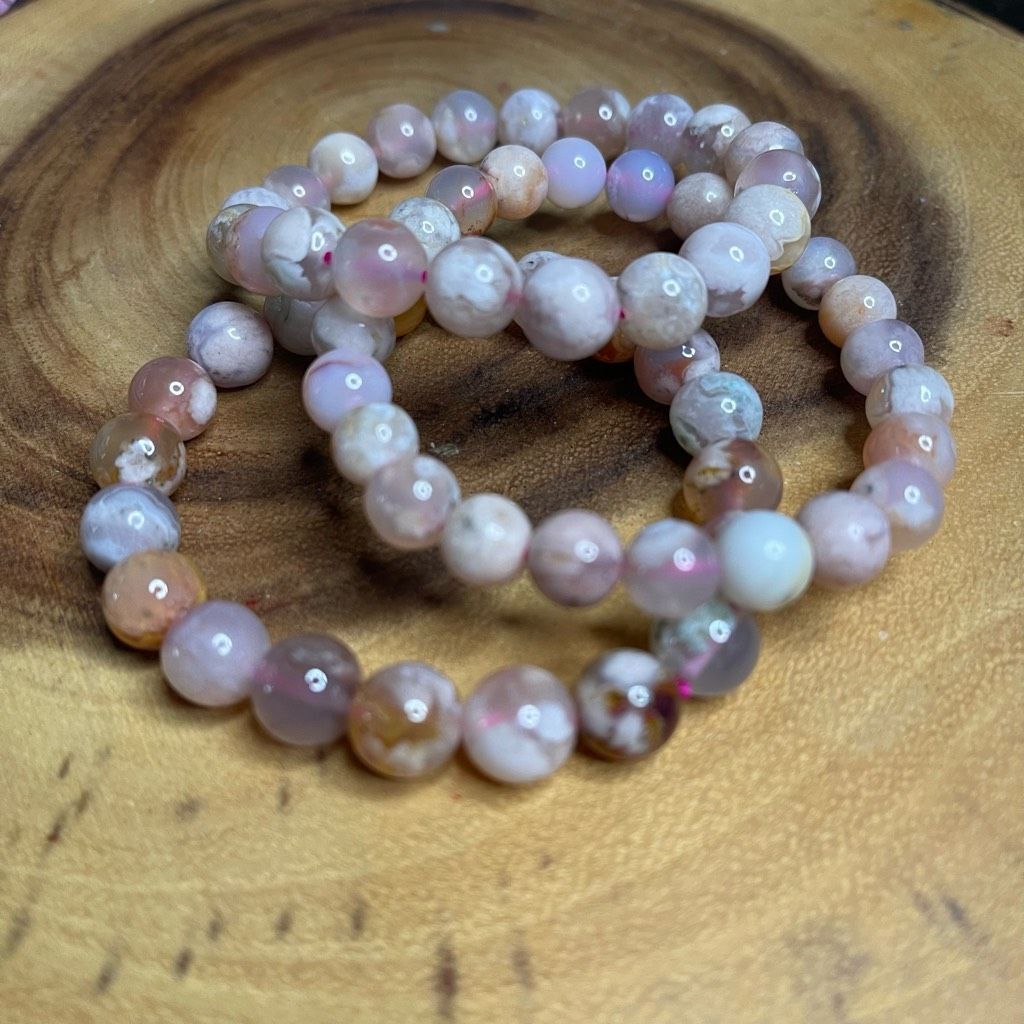 Other Pink green Flower Agate stretch beaded bracelet 7” crystal healing beads 8mm ONE NEW Size ONE SIZE - 5 Thumbnail