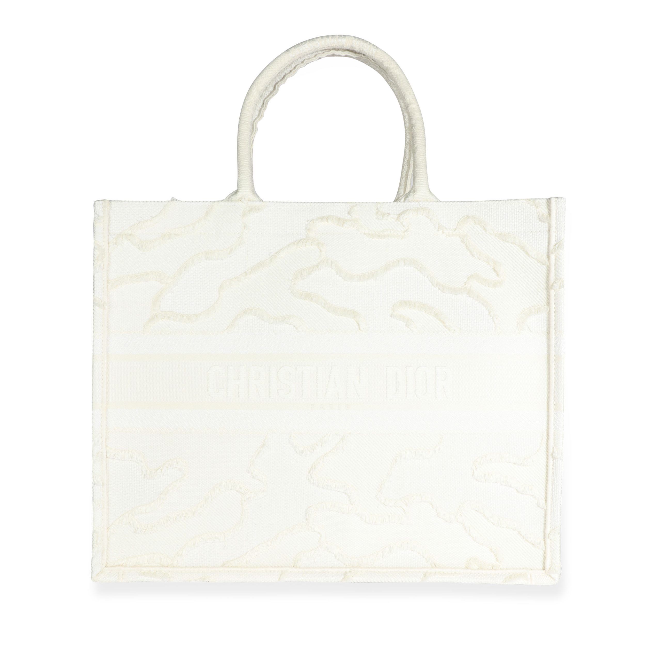image of Dior White Camouflage Embroidery Large Book Tote, Women's