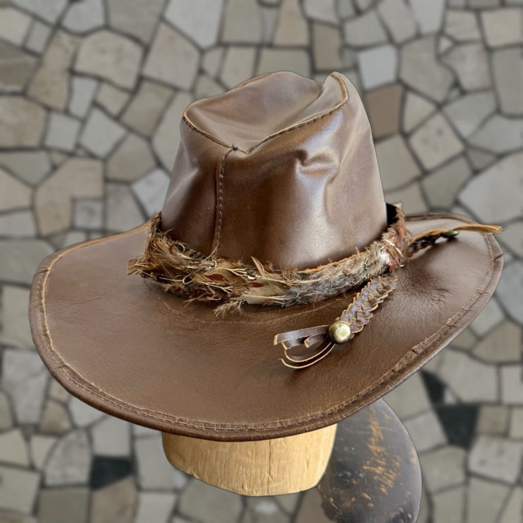 Vintage VINTAGE Cowboy Hat Leather 1970s HaT Size 7-7 1/8 Hippie Look Mens? Womens? Size ONE SIZE - 1 Thumbnail