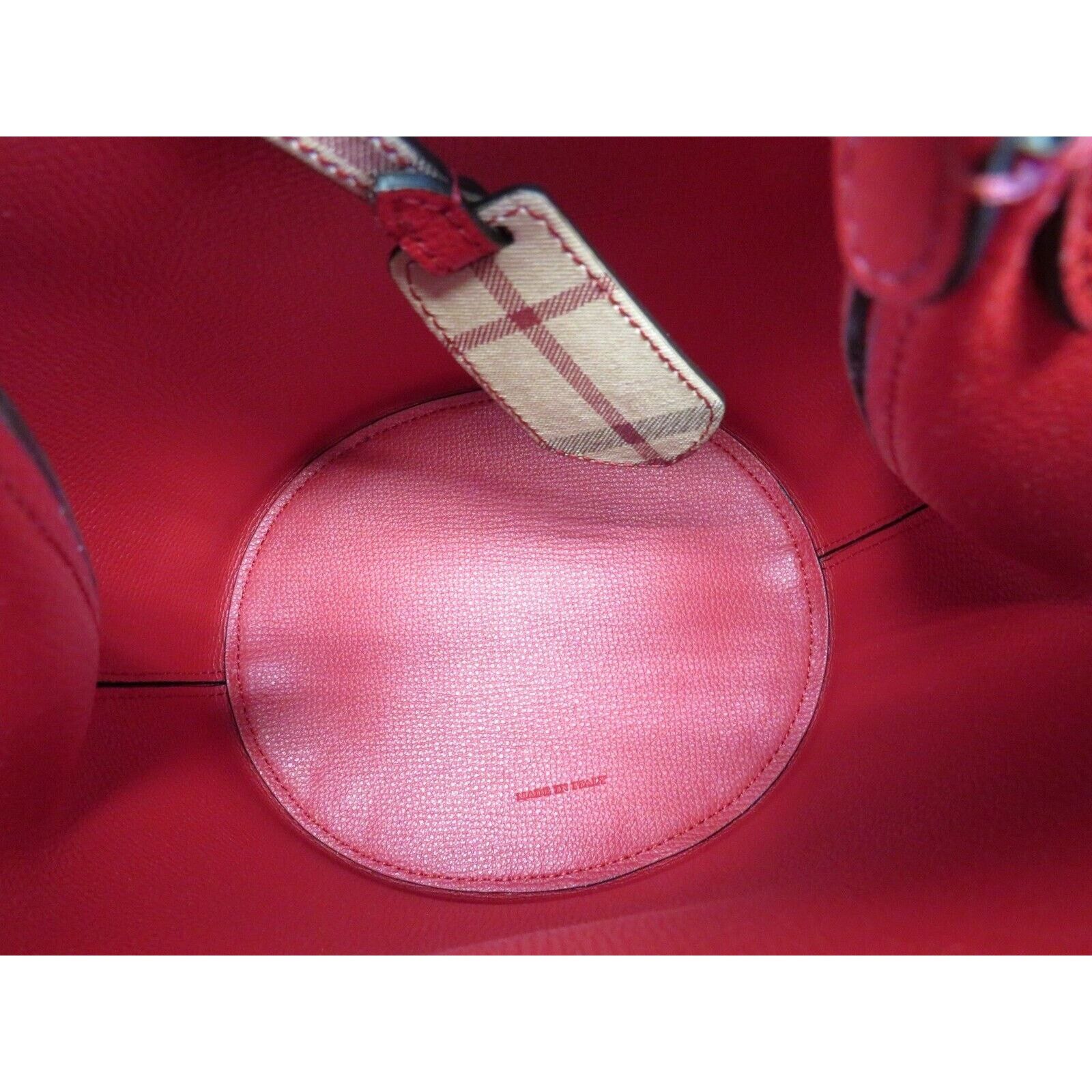 Burberry LORNE RED LEATHER HAYMAKET CHECK CROSSBODY BUCKET SMALL BAG Size ONE SIZE - 6 Thumbnail