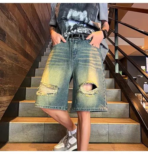 Japanese Brand Blue High Street Vintage Loose Fit Denim Shorts Size US 27 - 7 Thumbnail