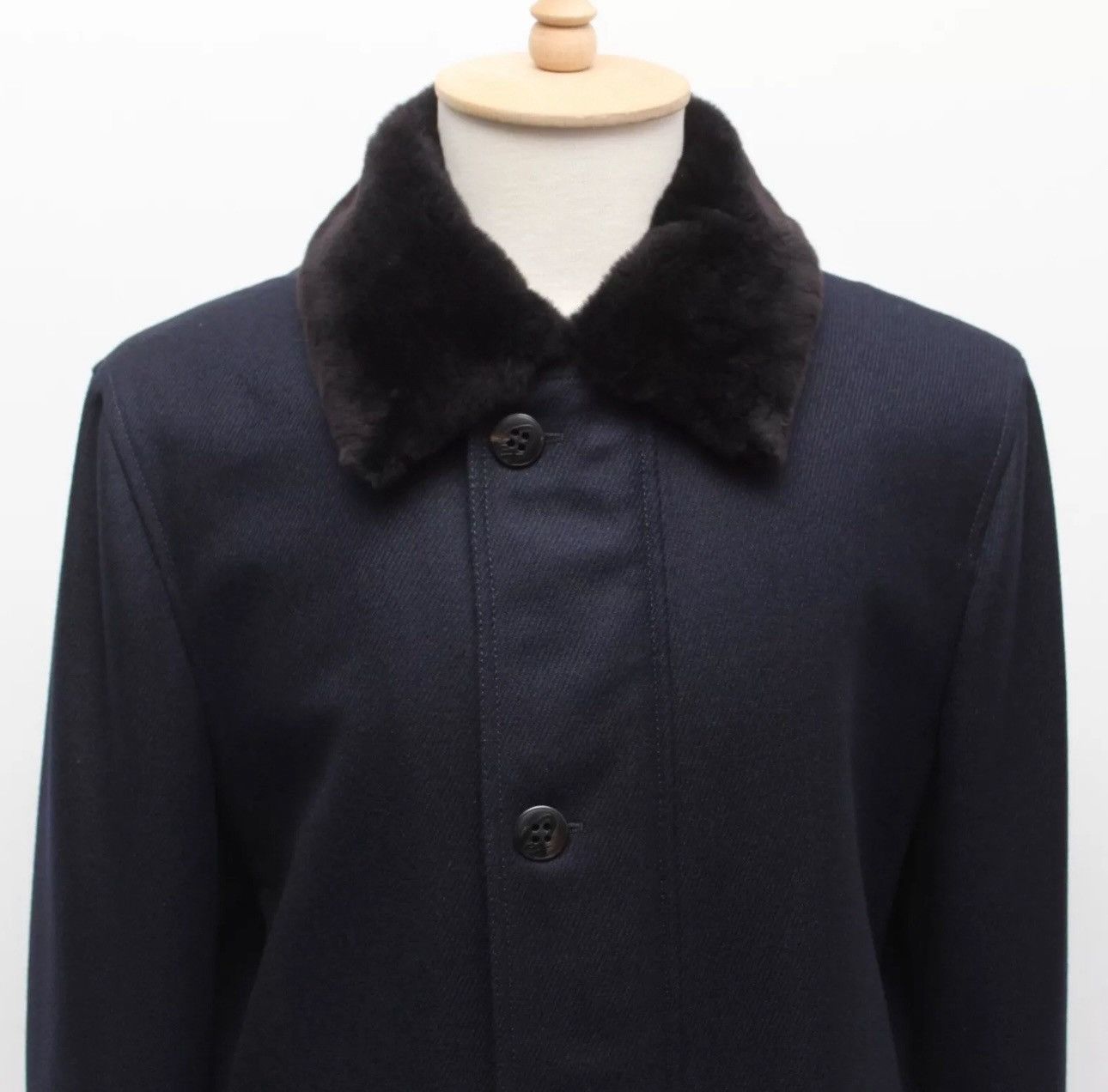 Brioni BRIONI Luxury Wool Long Navy Fur Collar Coat Overcoat fit XL Size US XL / EU 56 / 4 - 4 Thumbnail