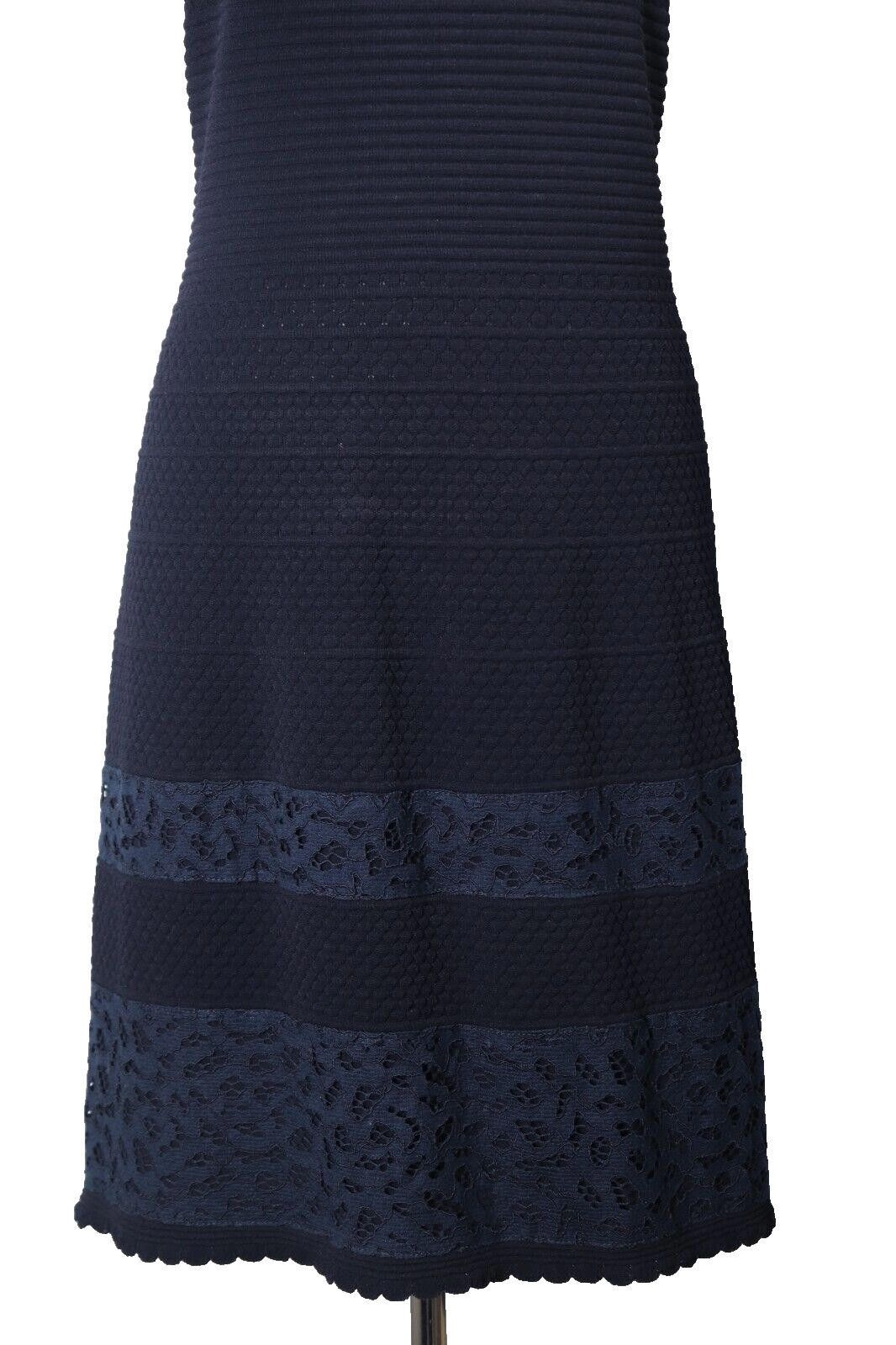 Designer Marc Cain US8 Navy Blue Lace Knit Shift Dress Mini Size M / US 6-8 / IT 42-44 - 10 Thumbnail