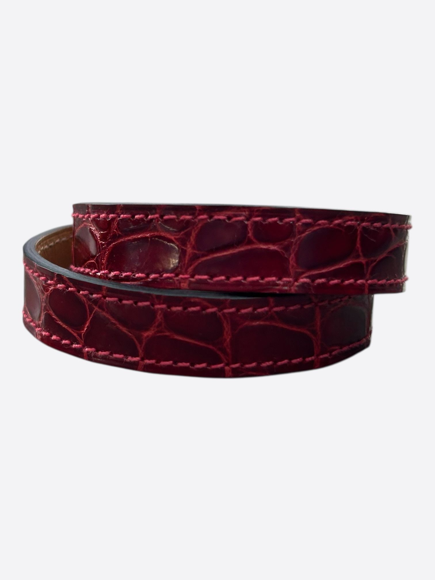 Hermes RedCrocodile & Palladium Hardware Kelly Double Tour Bracelet Size ONE SIZE - 2 Thumbnail