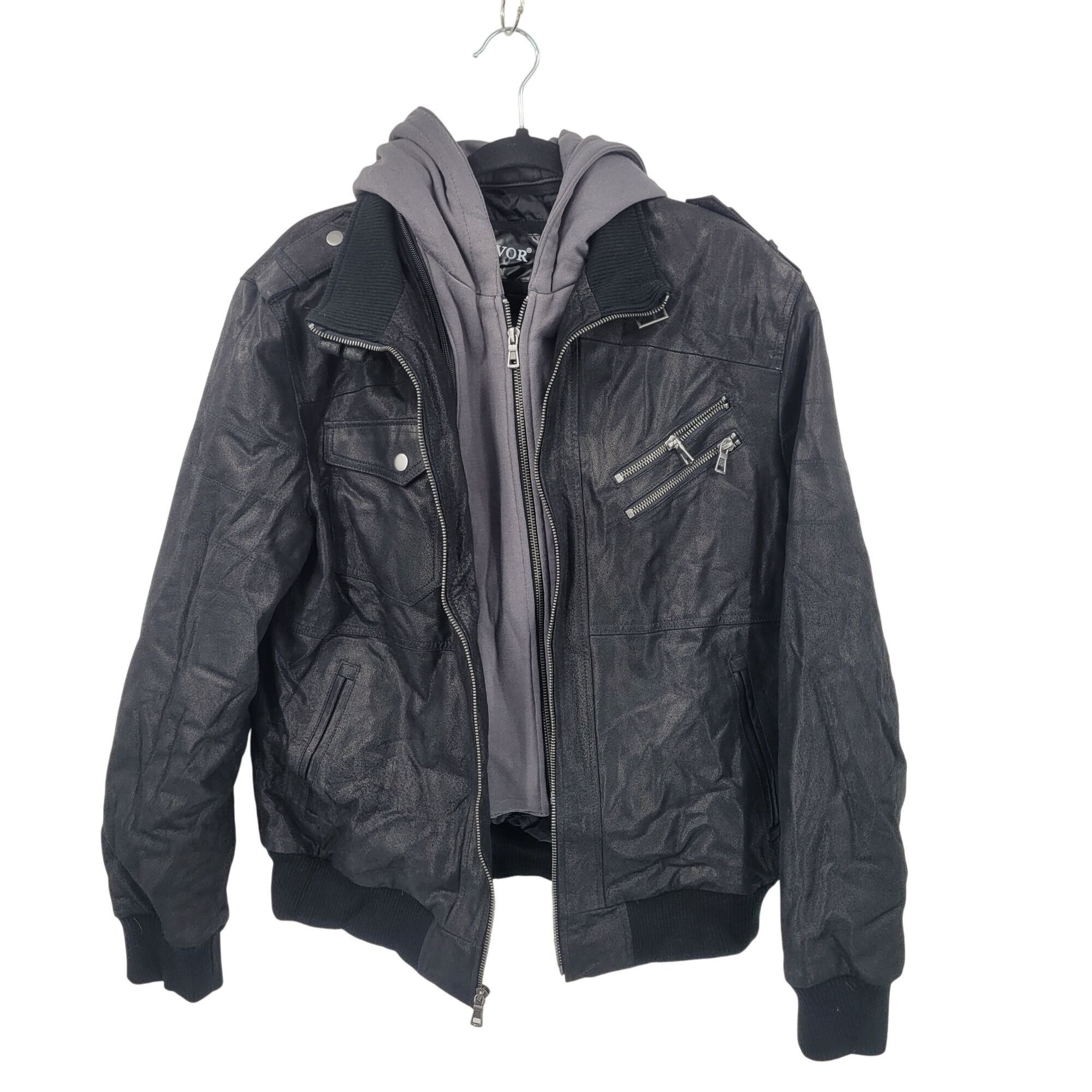 Other Flavor Mens Layered Pig Leather Hoodie Biker Moto Jacket M Size US M / EU 48-50 / 2 - 1 Thumbnail