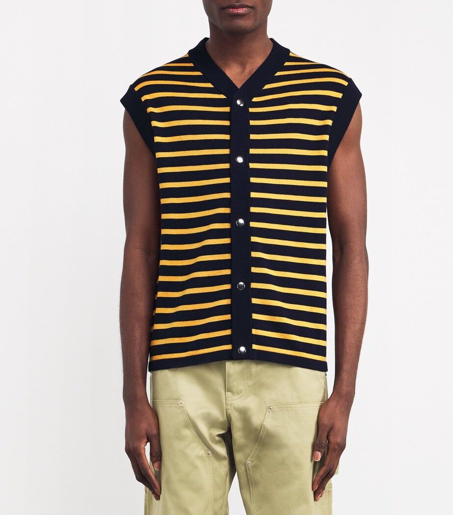Wales Bonner ‘Kamau’ Blue/Yellow Striped Wool Cardigan Size US M / EU 48-50 / 2 - 1 Thumbnail