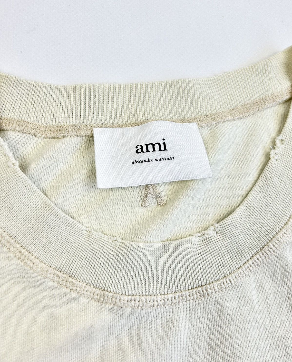 AMI AMI Paris Distressed Heart Logo Beige Basic Tee Vintage Size US XL / EU 56 / 4 - 10 Thumbnail