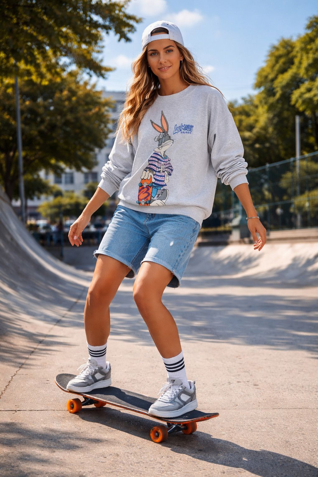 Vintage Vintage 90s Bugs Bunny Los Angeles Skate Sweatshirt Size US M / EU 48-50 / 2 - 1 Thumbnail
