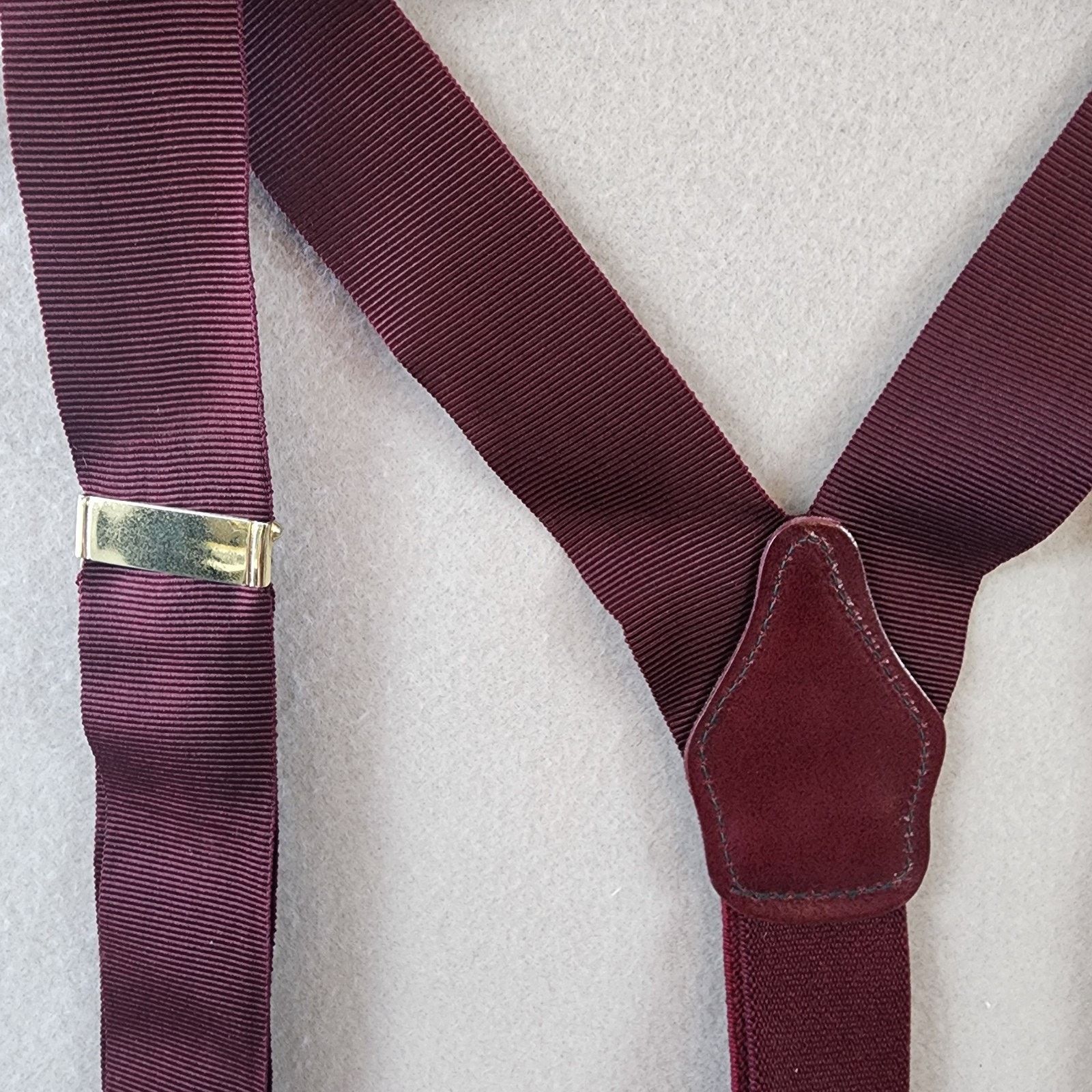 Other Men's Suspenders Maroon Back Leather Button-On Style Size ONE SIZE - 2 Thumbnail