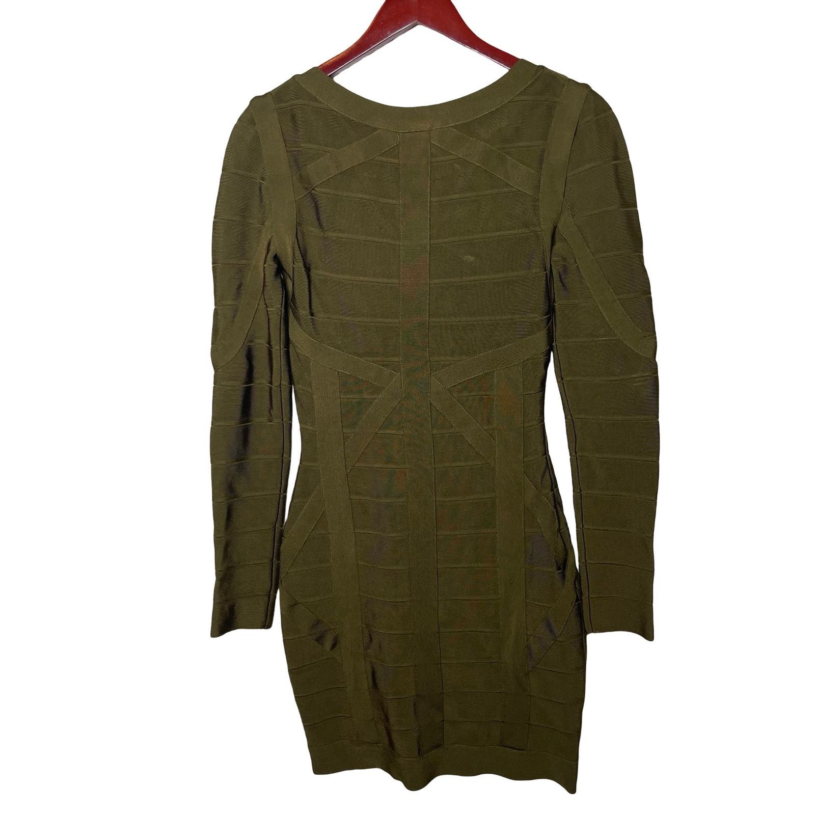 Herve Leger Herve Leger Olive Green Bandage mini dress short sleeve sz L Size L / US 10 / IT 46 - 4 Thumbnail