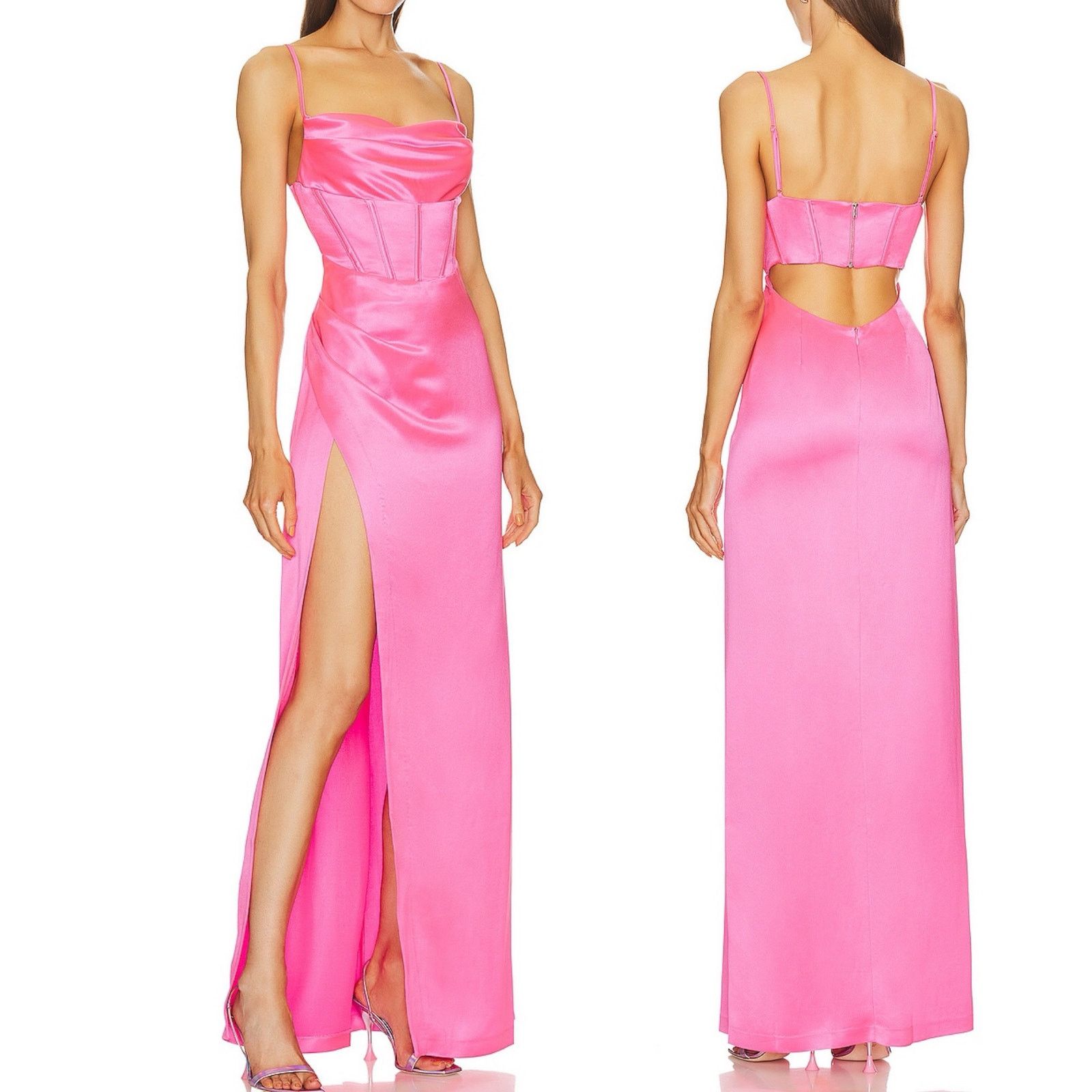 Retrofete Retrofete Rosa Maxi slip Dress Hyper Pink side seam split L Size L / US 10 / IT 46 - 1 Thumbnail