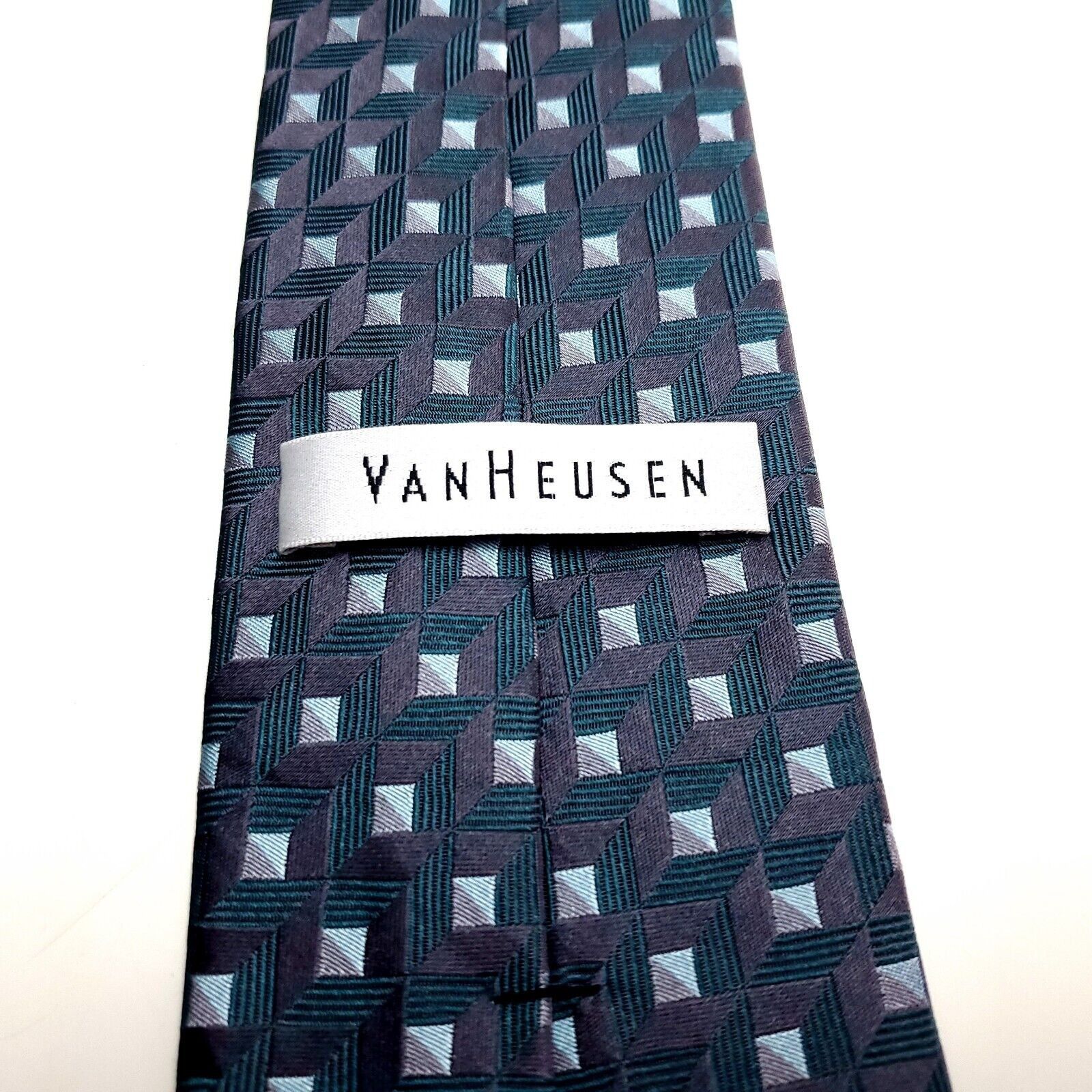 Van Heusen Van Heusen Purple & Teal Silk Tie Woven Geometric Check Size ONE SIZE - 4 Thumbnail