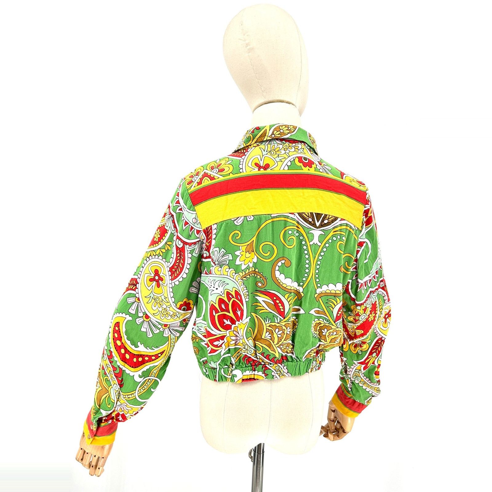 Haute Hippie Green Yellow Paisley Silk Wrap Front Tie Crop Top Blouse Size L / US 10 / IT 46 - 4 Thumbnail