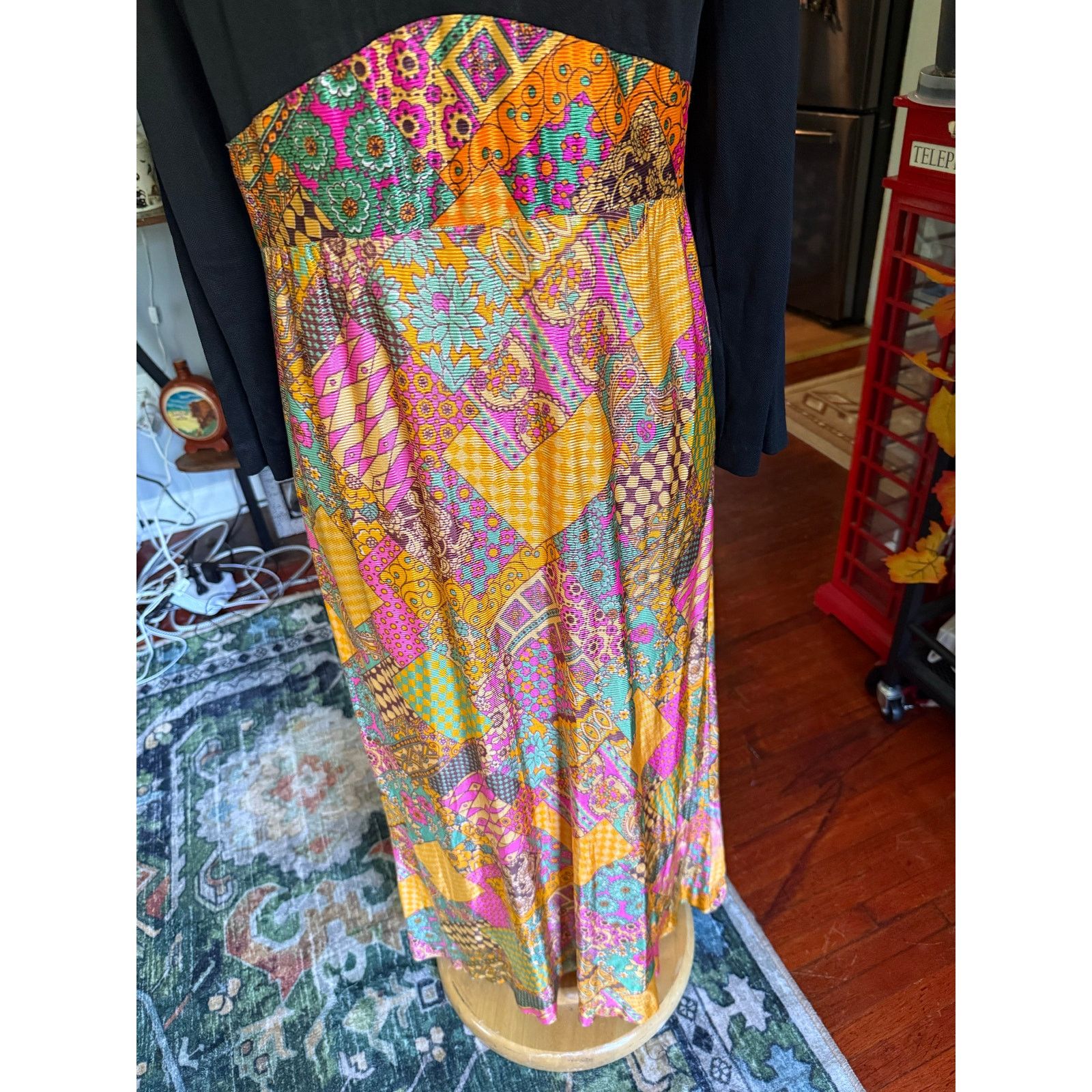 Vintage Vintage 60s Black Orange Psychedelic Hippie Maxi Dress Med L Size M / US 6-8 / IT 42-44 - 6 Thumbnail