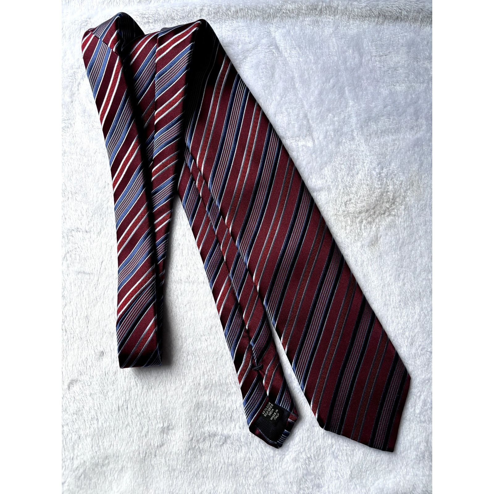 Ermenegildo Zegna ERMENEGILDO ZEGNA Red Multicolored Striped Textured Silk Cot Size ONE SIZE - 3 Thumbnail